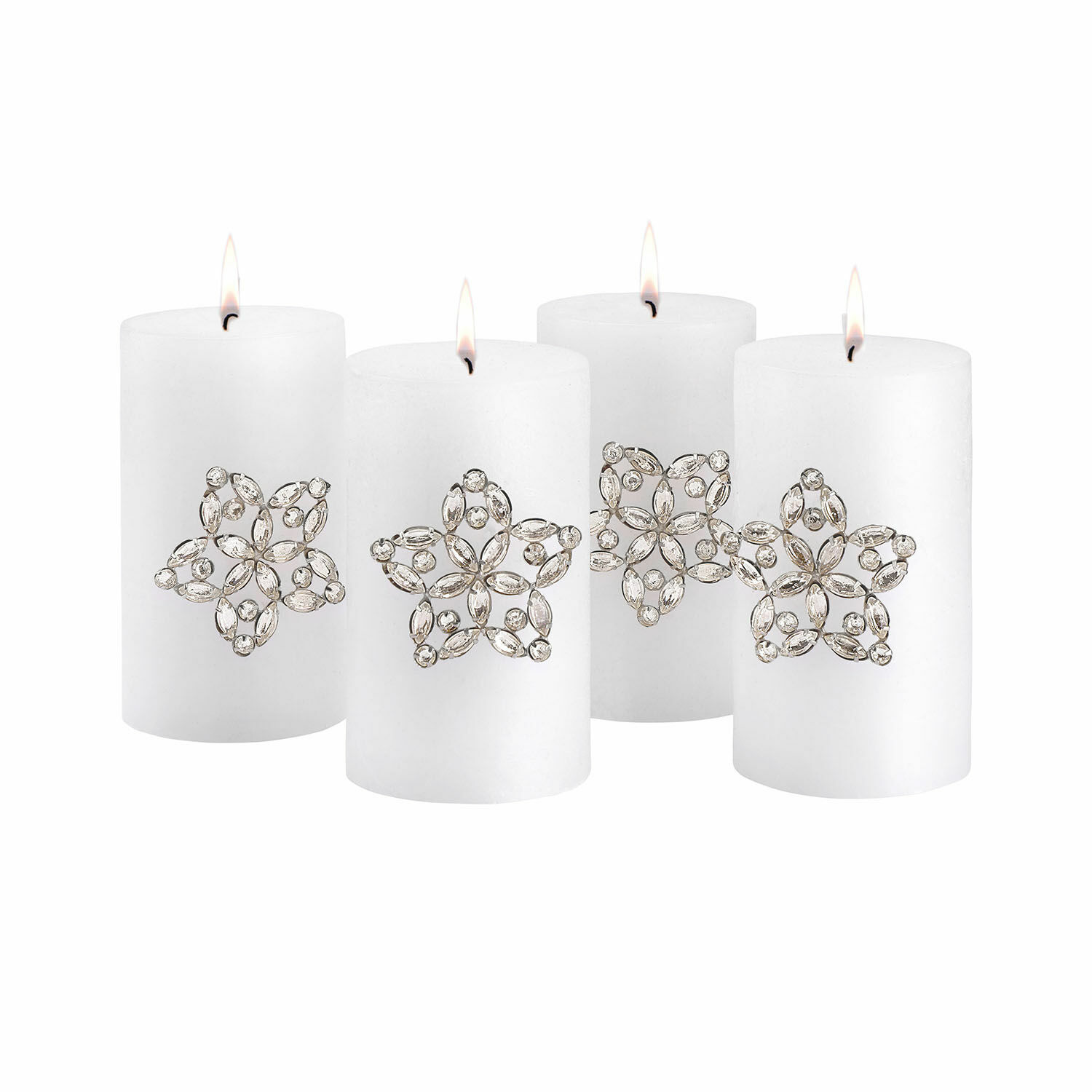 Sierpin set van 4 Custer Set van vier witte kaarsen met zilveren kristallen sterren voor interieurdecoratie