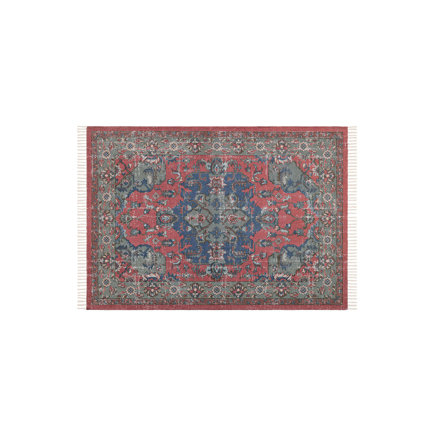Vloerkleed Southampton Oosterse vloerkleed in rood, blauw en groen met franjes, decoratief en stijlvol voor interieur
