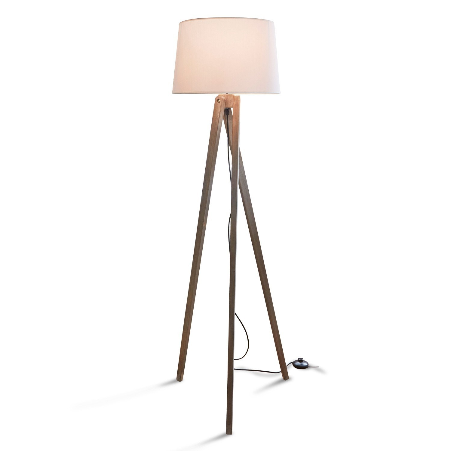 Staande lamp Troisième Vloerlamp met houten frame en witte kap, modern design voor woonkamer