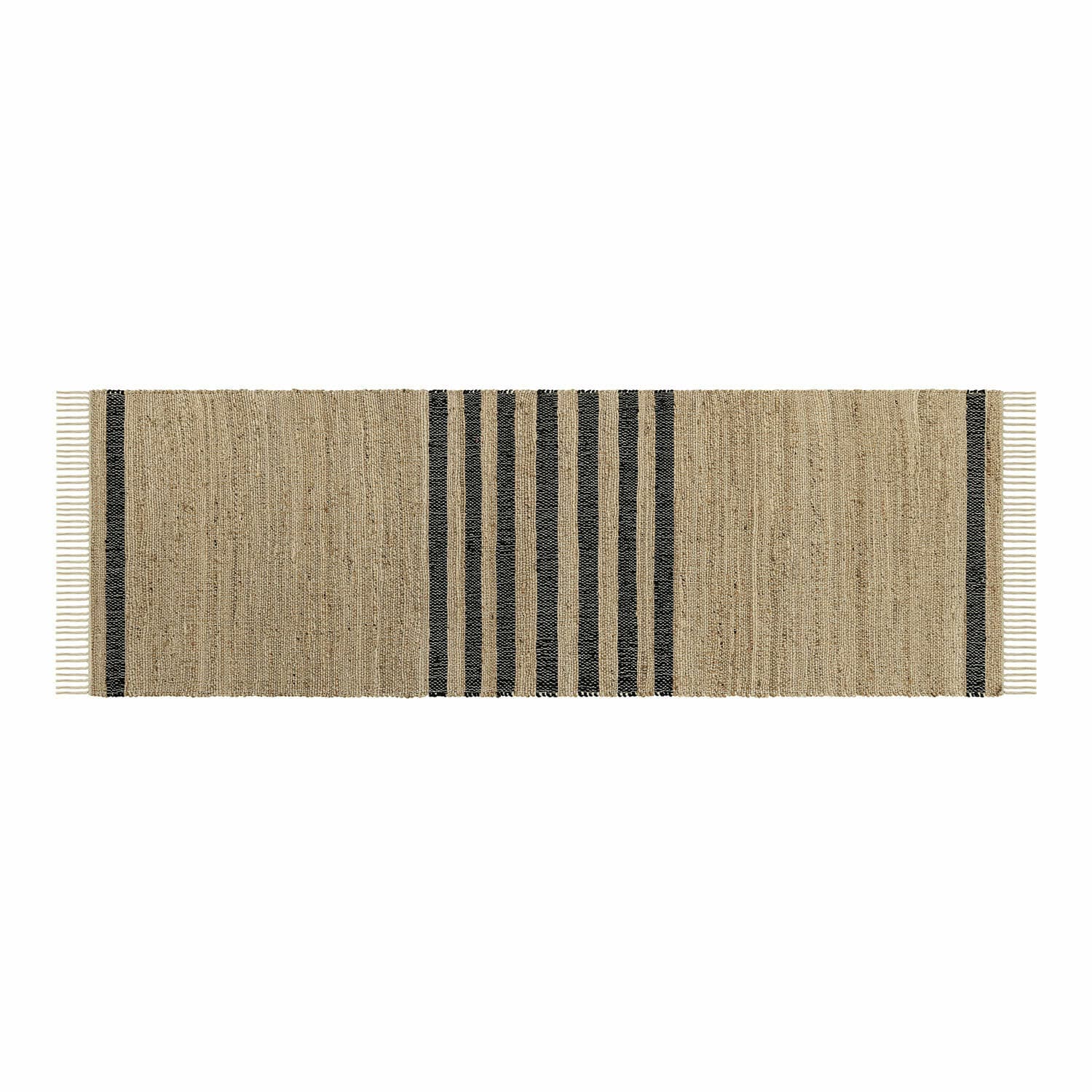 Loper Orgeval Beige vloerkleed met zwarte strepen van natuurlijk materiaal, geschikt voor interieur en hal