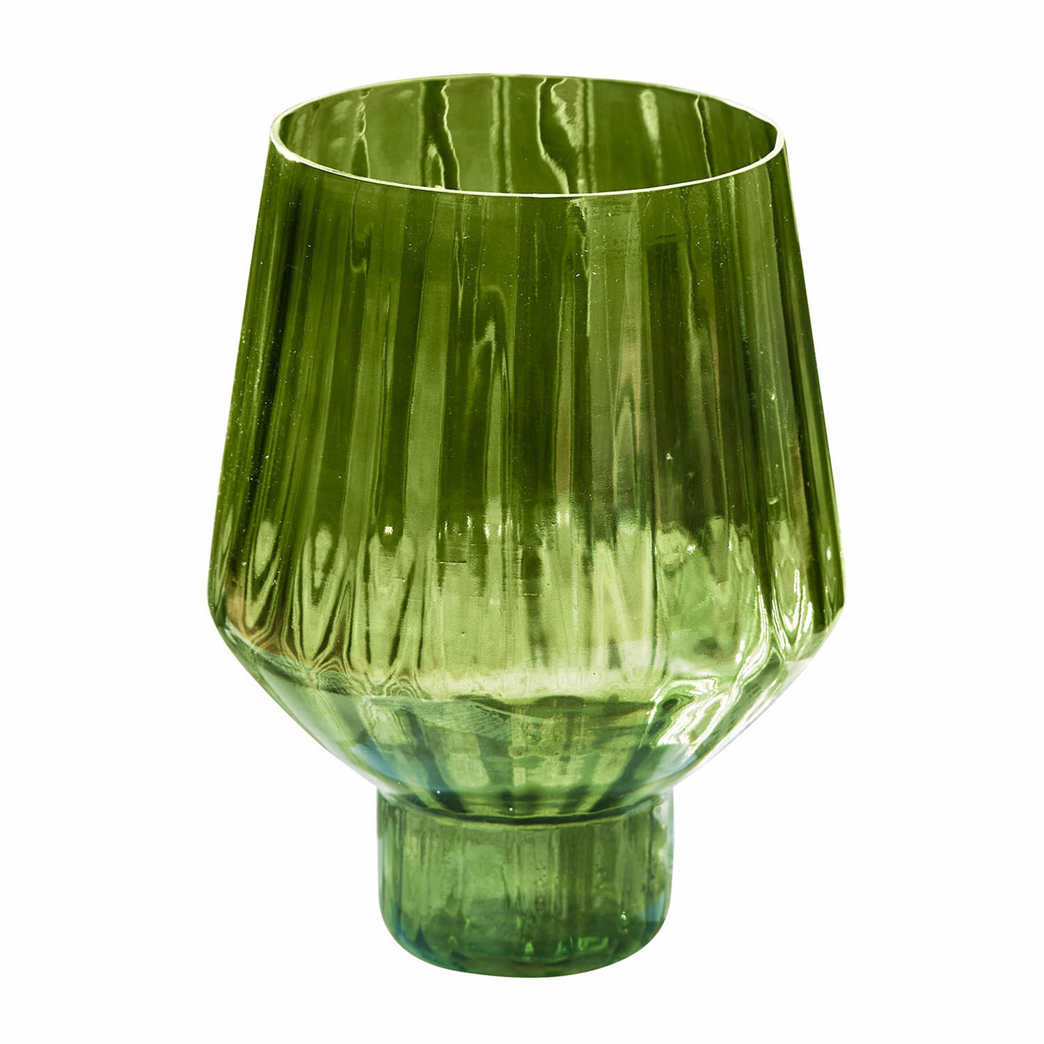 Vaas Moussie Groene glazen vaas met geometrisch patroon, decoratief woonaccessoire van glas
