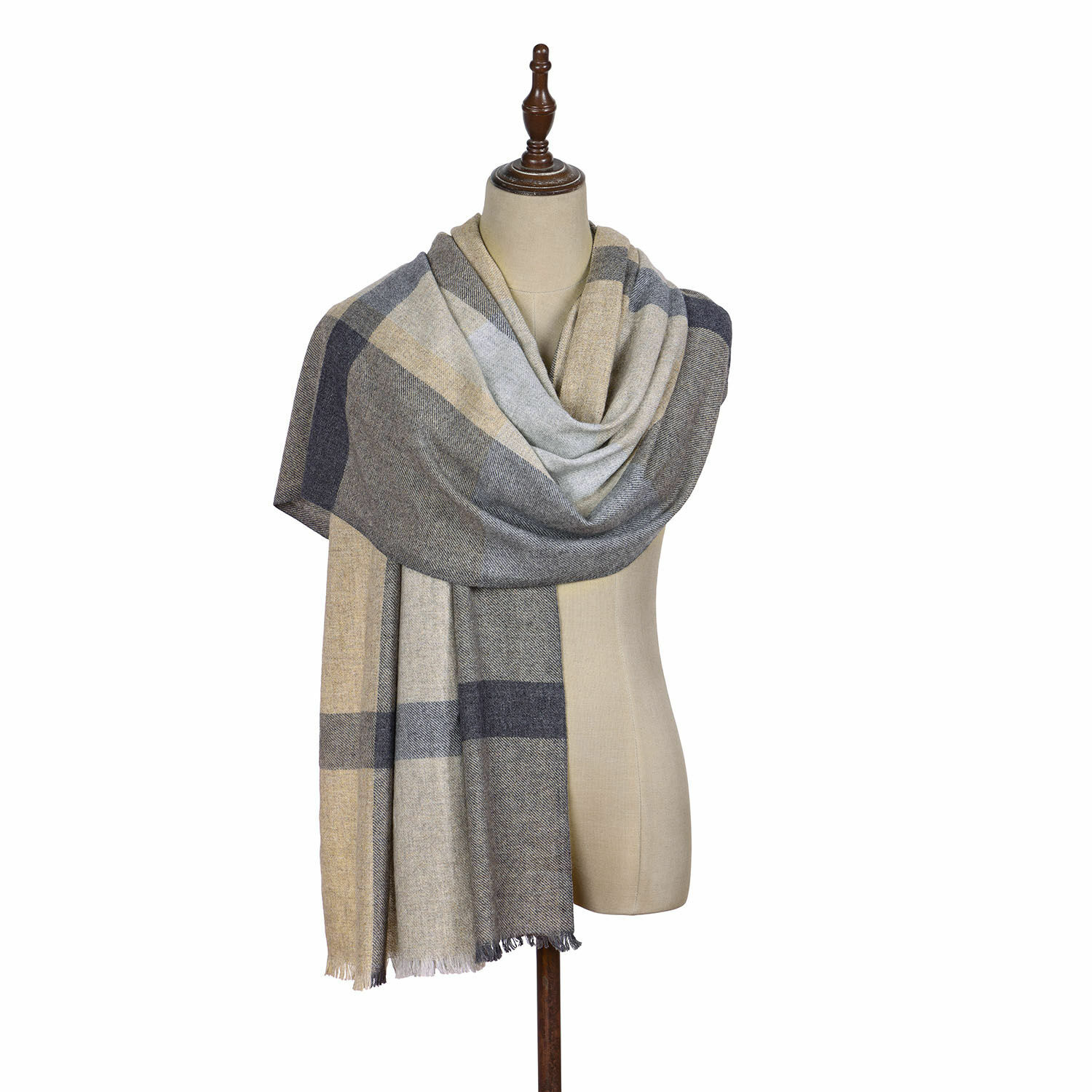 Sjaal Dénarine Grote geruite sjaal in beige en grijstinten van zacht materiaal, perfect voor koele dagen