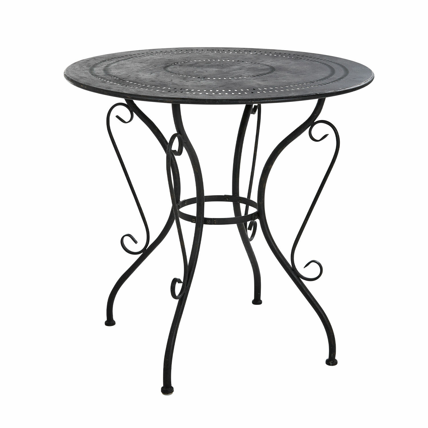 Tafel Aube Ronde zwarte metalen tafel met geperforeerd blad en sierlijke poten voor tuin