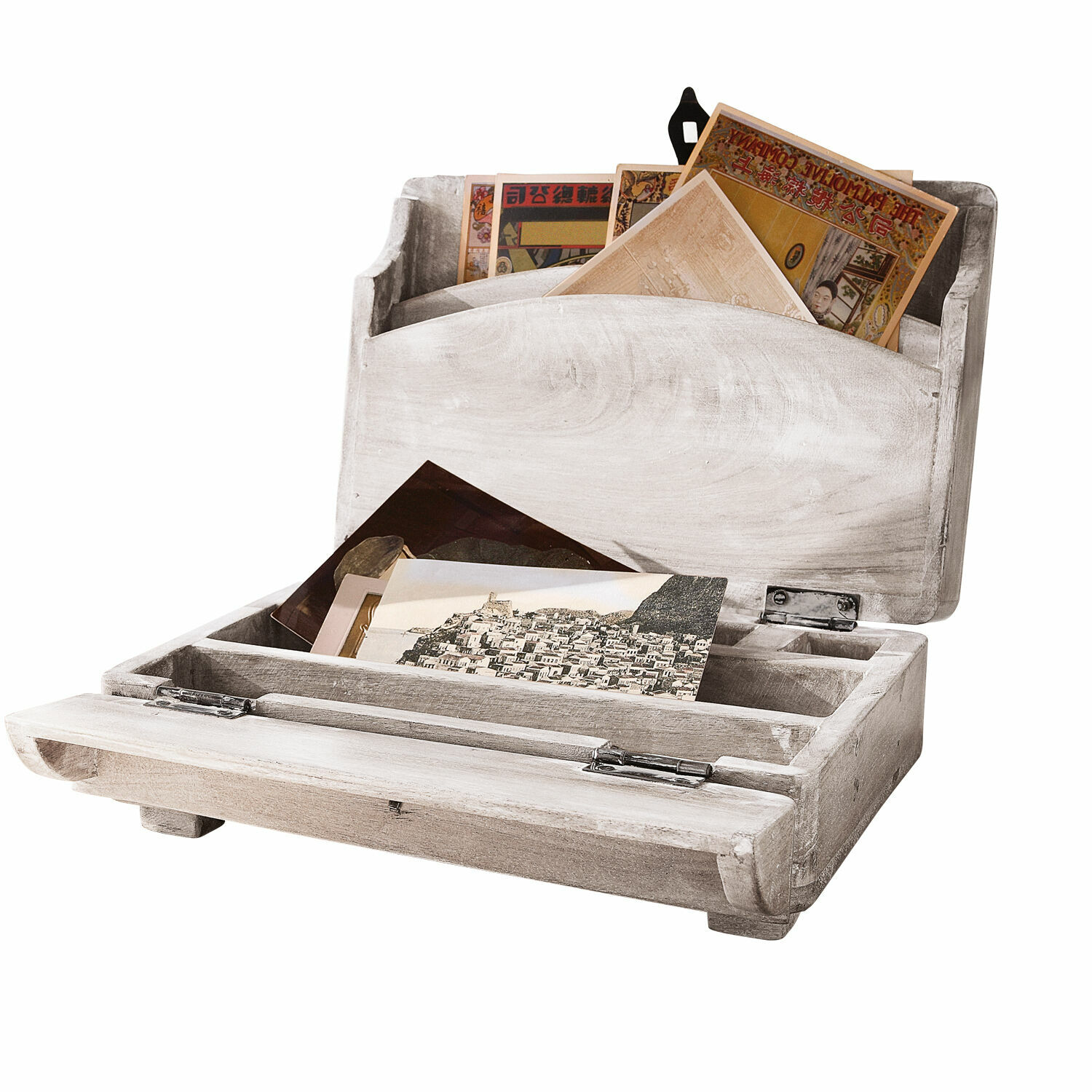 wit Witte houten bureau-organizer Didier met vakken voor documenten en brieven