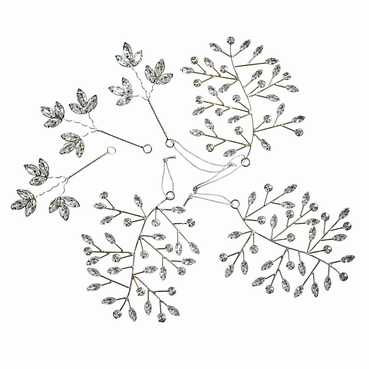 Kerstversiering set van 6 Eileen Fijne haaraccessoires met transparante kristallen op zilveren draad, bruidsdecoratie