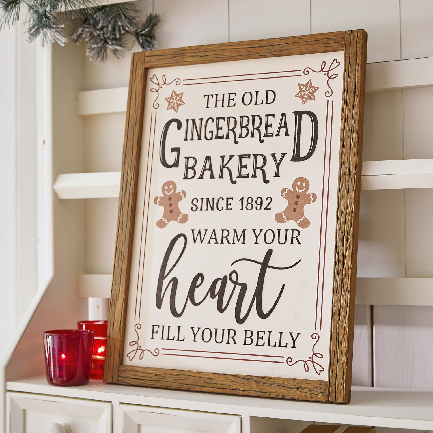 Decoboard Bakery Houten lijst met decoratieve tekst over peperkoekbakkerij en feestelijke sfeer
