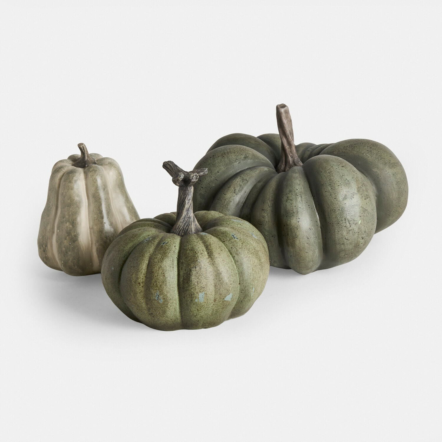 Pompoen set van 3 Veronira Drie decoratieve pompoenen in groen- en beigetinten met natuurlijke uitstraling voor herfstdecoratie