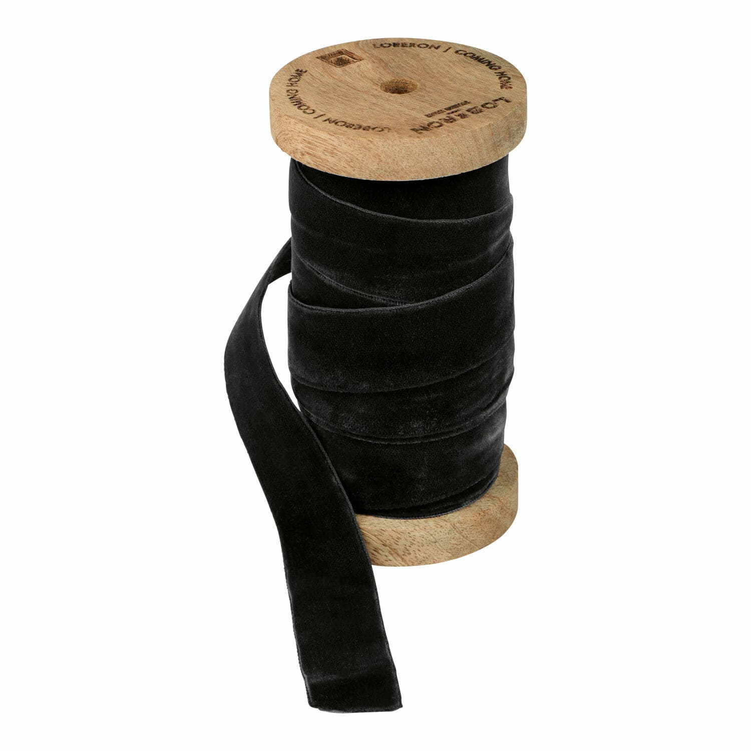 Fluwelen lint Andaris Zwarte fluwelen lint op houten klos voor decoratie en naaien