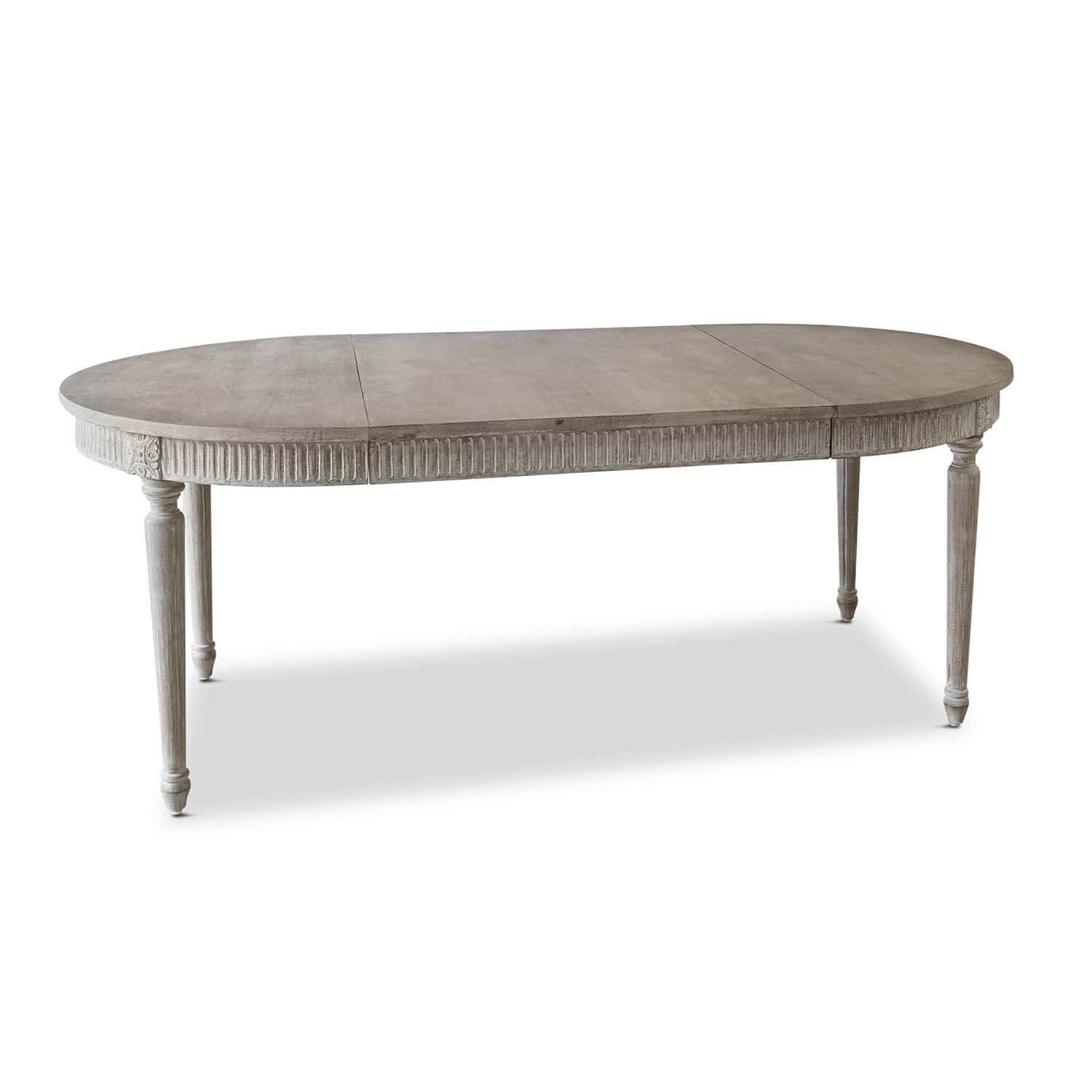 Tafel Cienegas Ovale houten tafel in grijze kleur met decoratieve poten, vintage stijl voor eetkamer