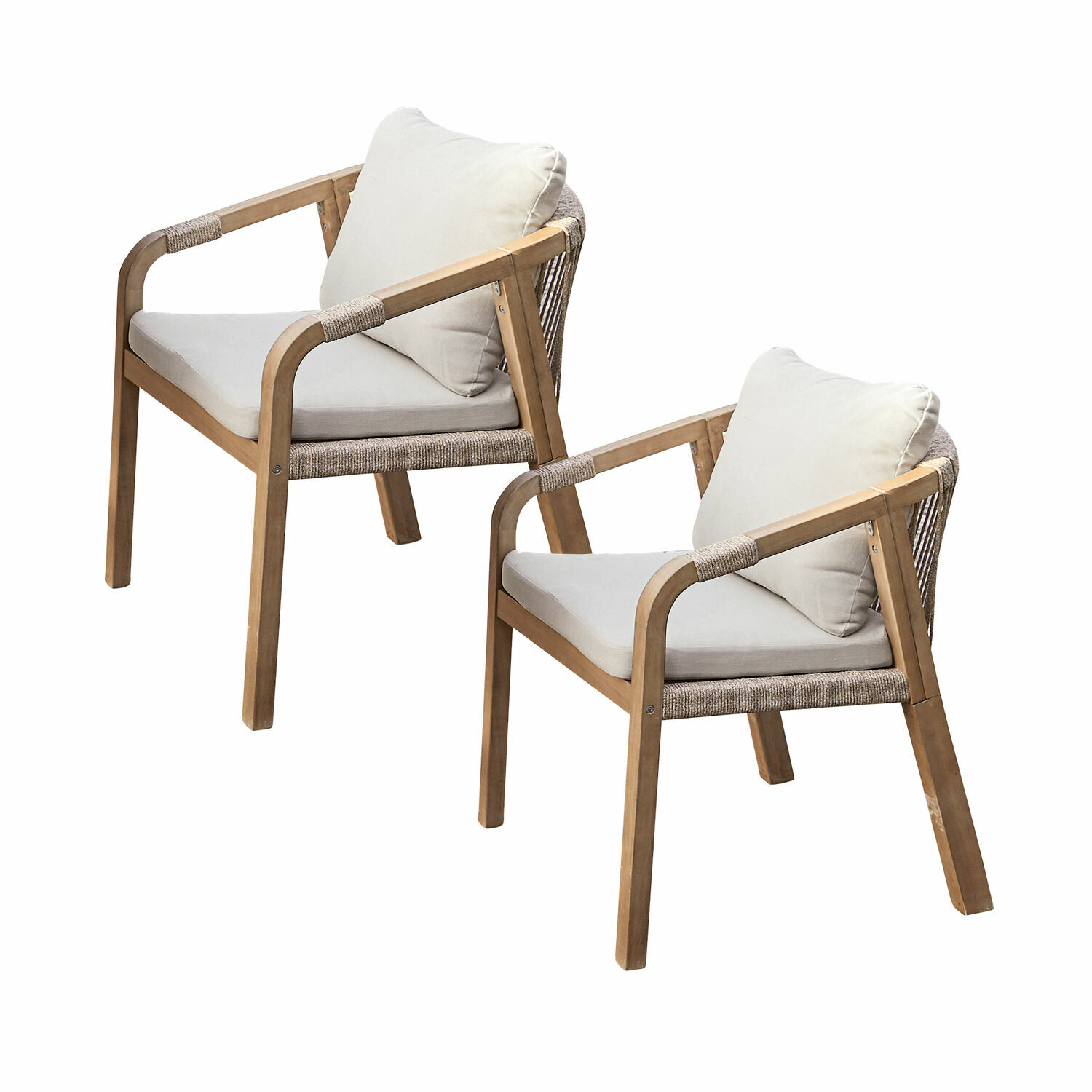bruin/crème Set van twee Kennedy stoelen van FSC-hout, bruine frames en crèmekussens, comfortabele woonkamermeubels