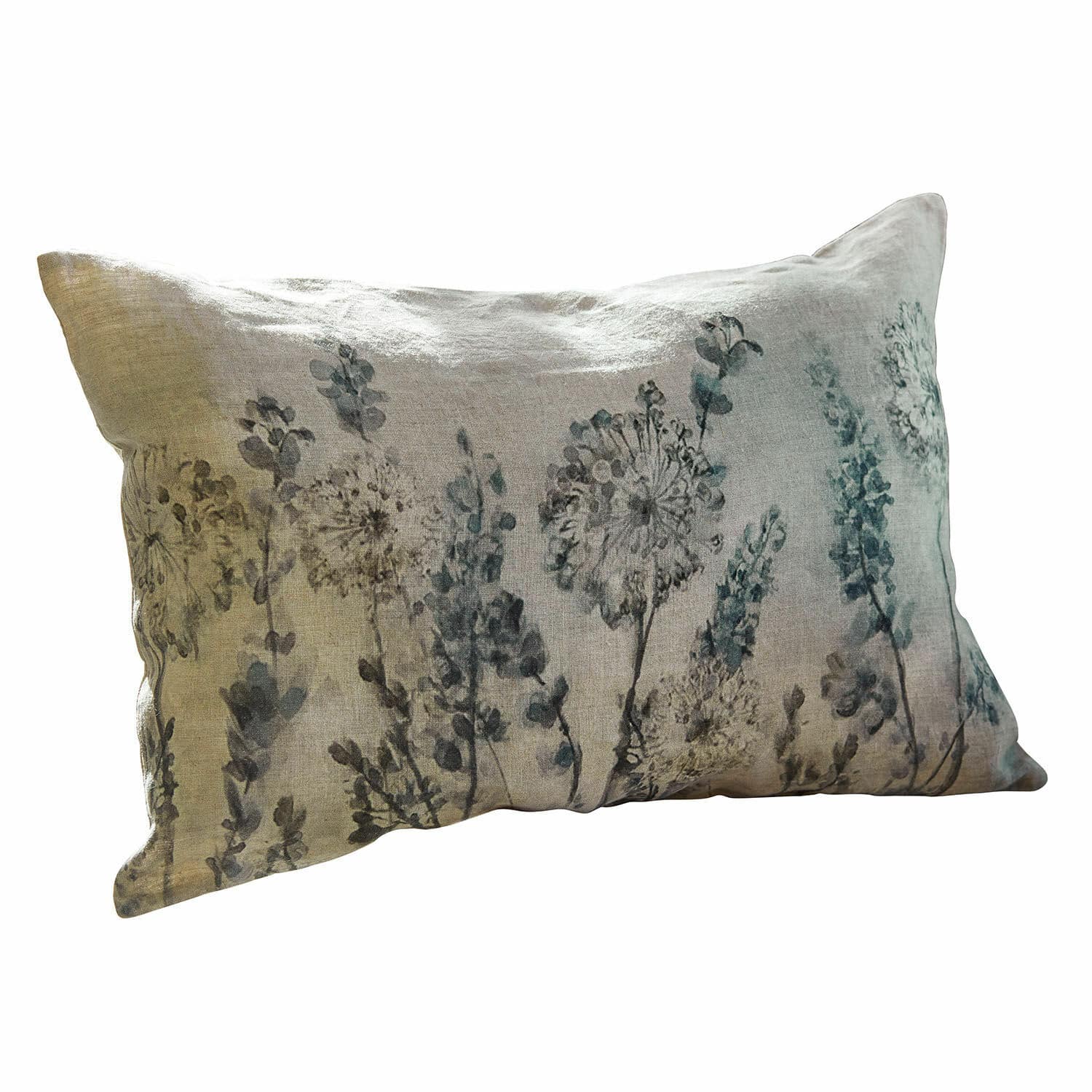 Kussenhoes Lusse Decoratief kussen van grijs linnen met bloemenprint voor woonkamer en slaapkamer