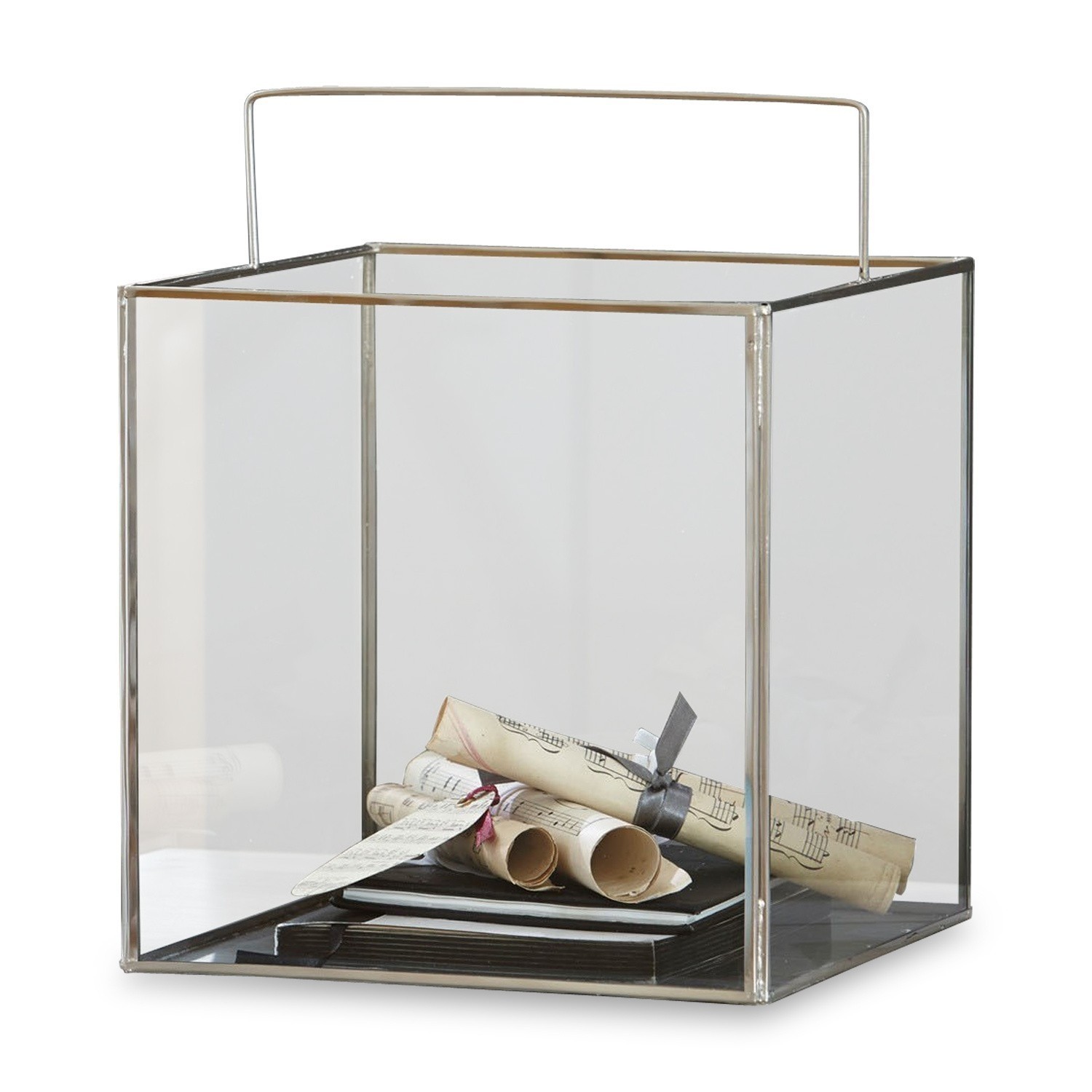 Windlicht Otero Transparante glazen lantaarn met metalen frame en handvat, decoratief woonaccessoire