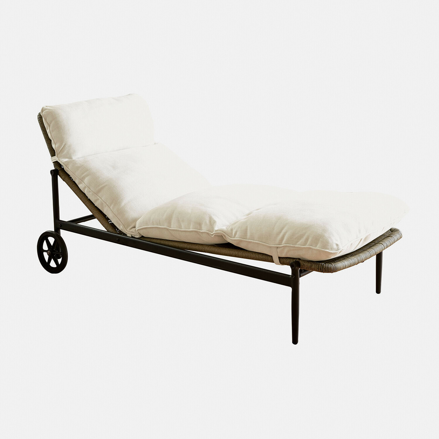 bruin/crème Ligstoel Langforda met bruin frame en crème kussen, comfortabele tuinmeubel