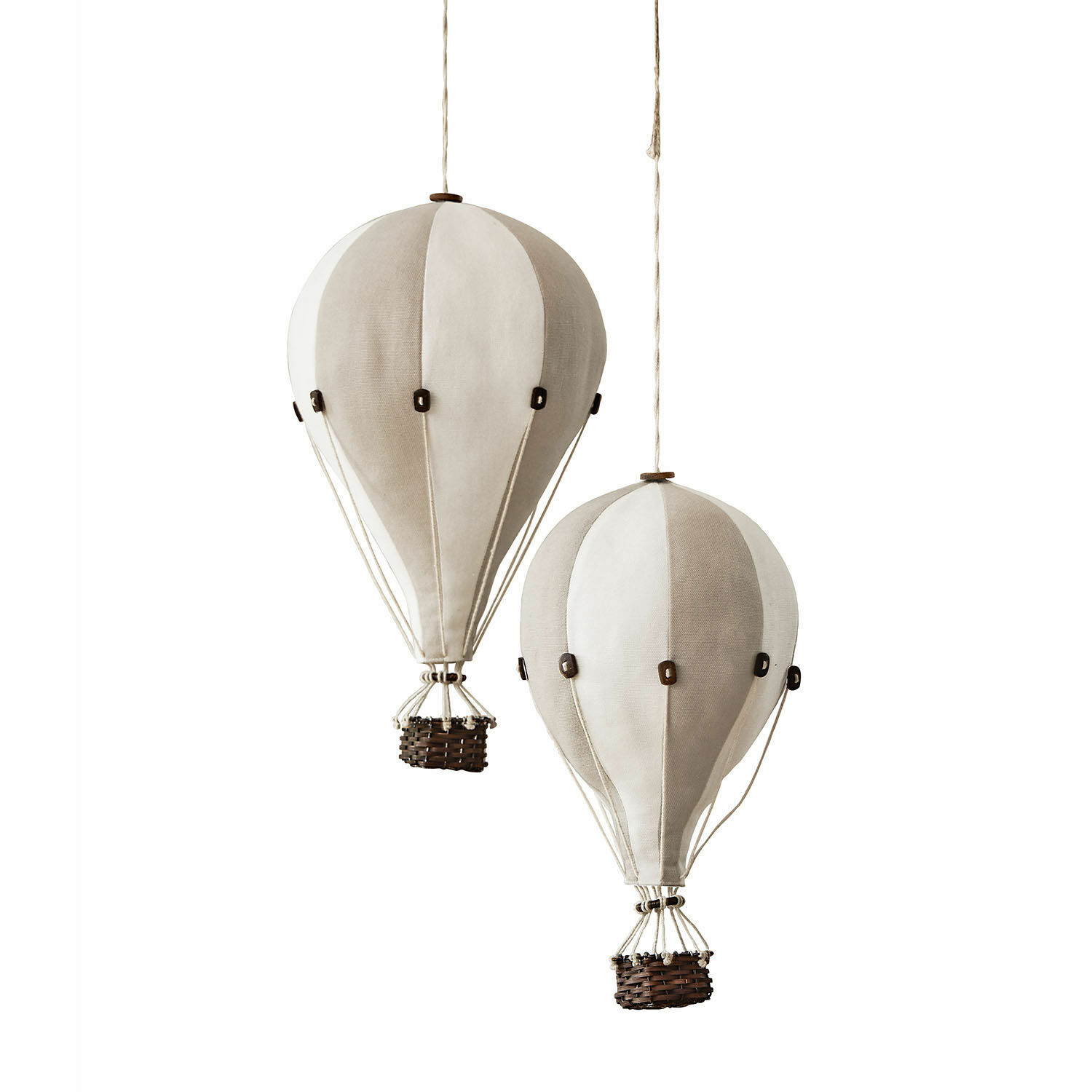 Decoluchtballon set van 2 Merrybean Decoratieve stoffen heteluchtballonnen in beige-witte tinten om binnen op te hangen
