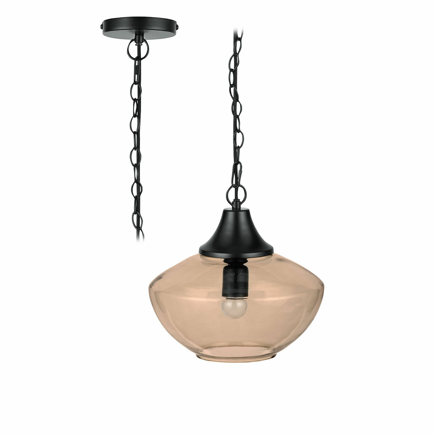 Hanglamp Nerilane Glazen hanglamp met zwarte metalen houder en ketting, moderne binnenverlichting