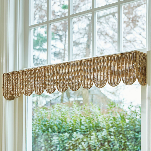 Natuurlijke beige rotan lambrequin voor raamdecoratie, rustieke stijl, korte gordijn