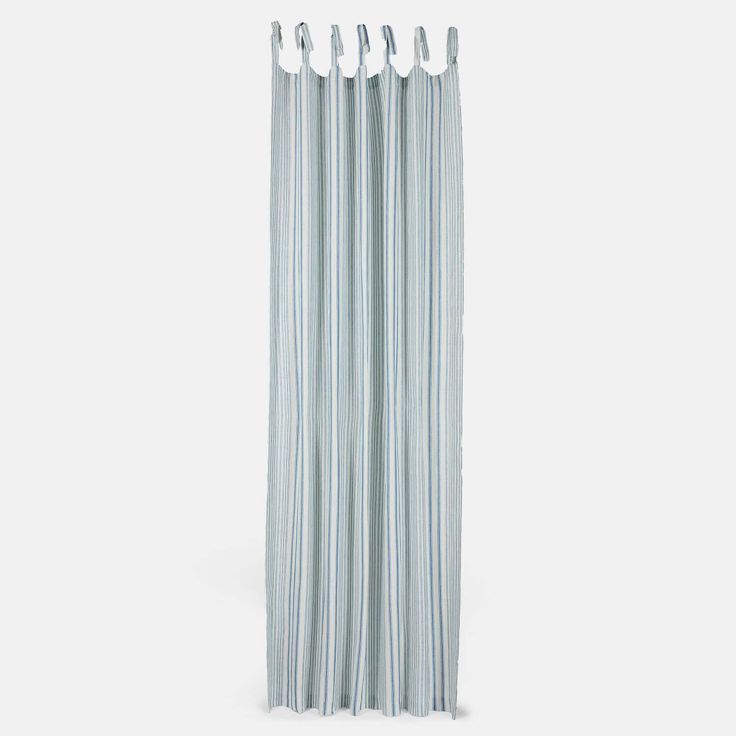 Gordijn Freydaal Lichte katoenen gordijn met blauw-witte strepen en lussen om op te hangen, raamdecoratie