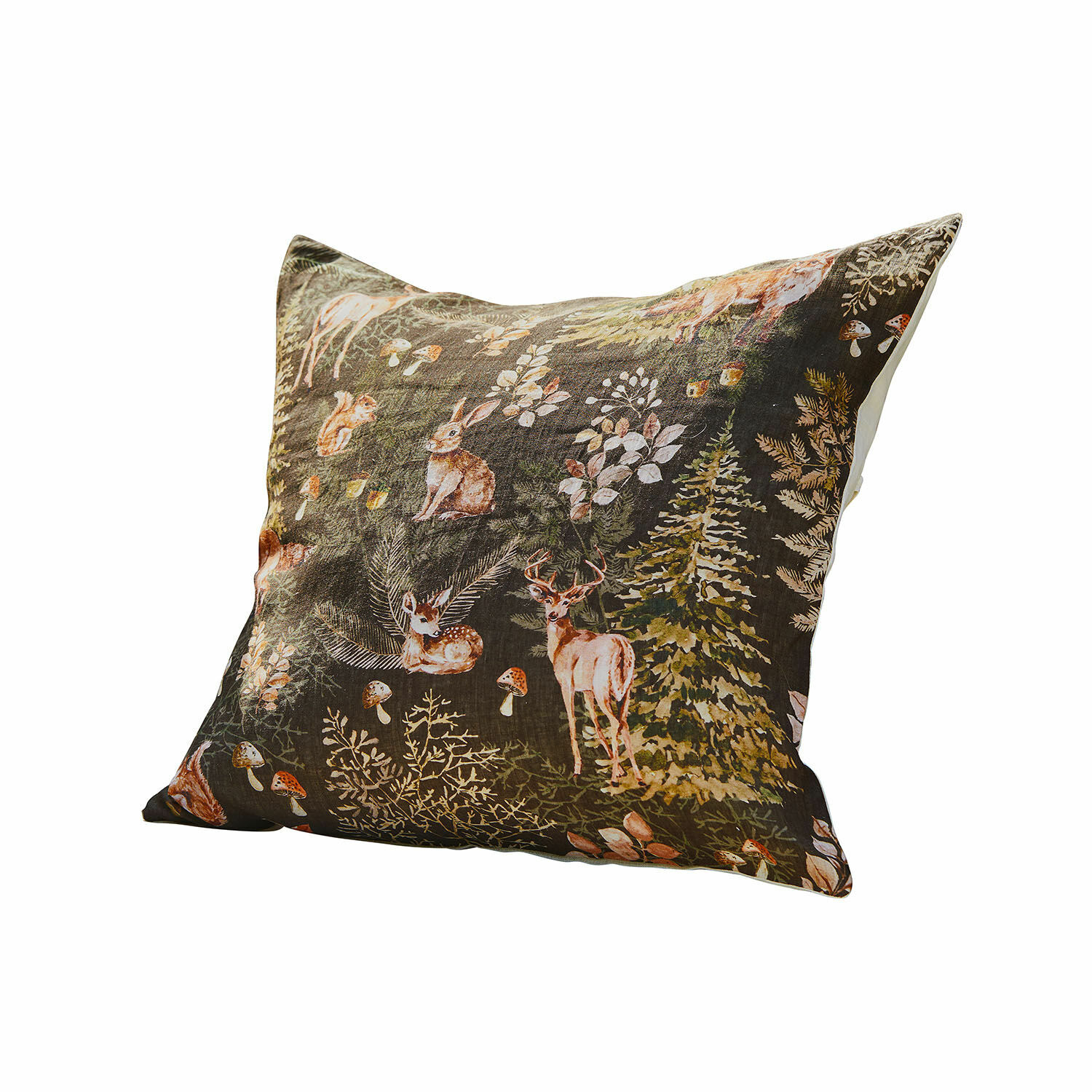 Kussenhoes Clairvigne Decoratief katoenen kussen met bosdierenmotief op donkere achtergrond, woonaccessoire