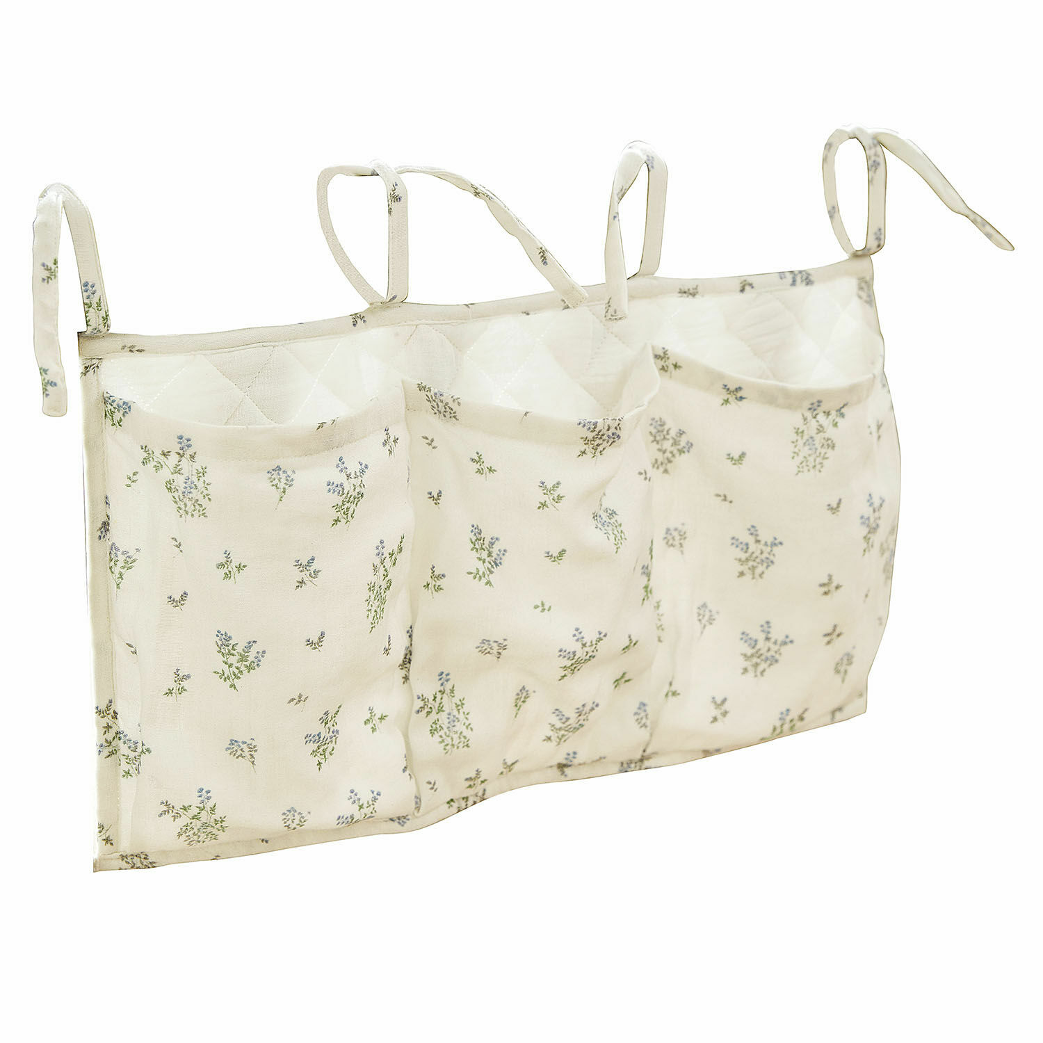 Bedopberger Nymariel Beige stoffen organizer met bloemenprint en zakken om op te hangen, praktische opbergruimte