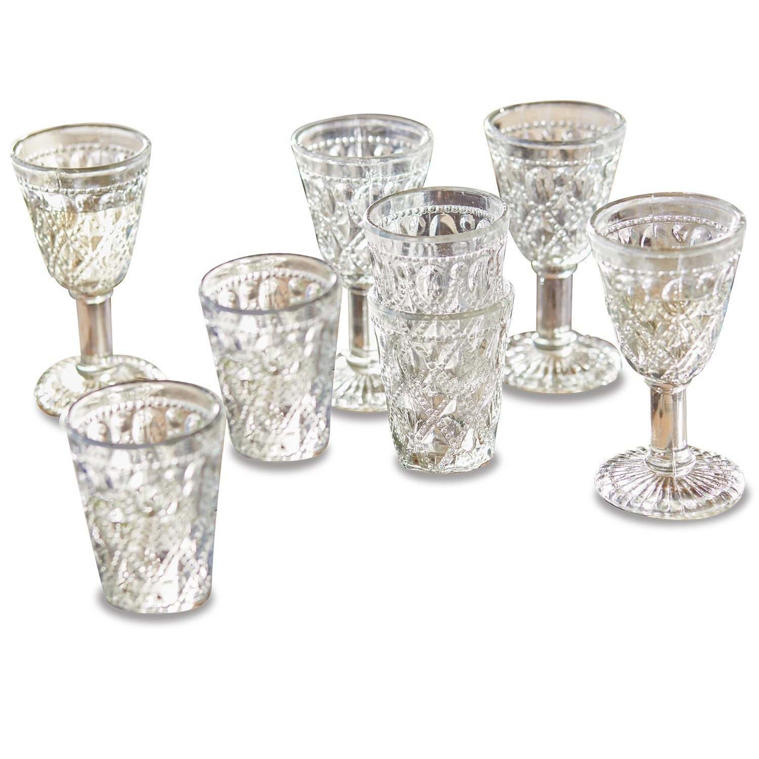 Glas set van 8 Vérane Set transparante glazen en kelken met decoratief patroon, elegant glaswerk voor thuis