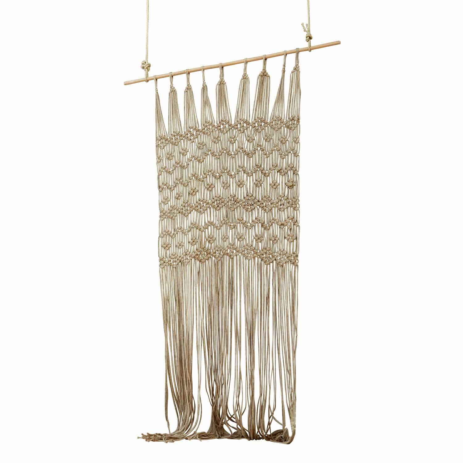 Gordijn Vuarrens Wanddecoratie van katoenen macramé in natuurlijke kleur, geschikt voor boho- en rustieke interieurs
