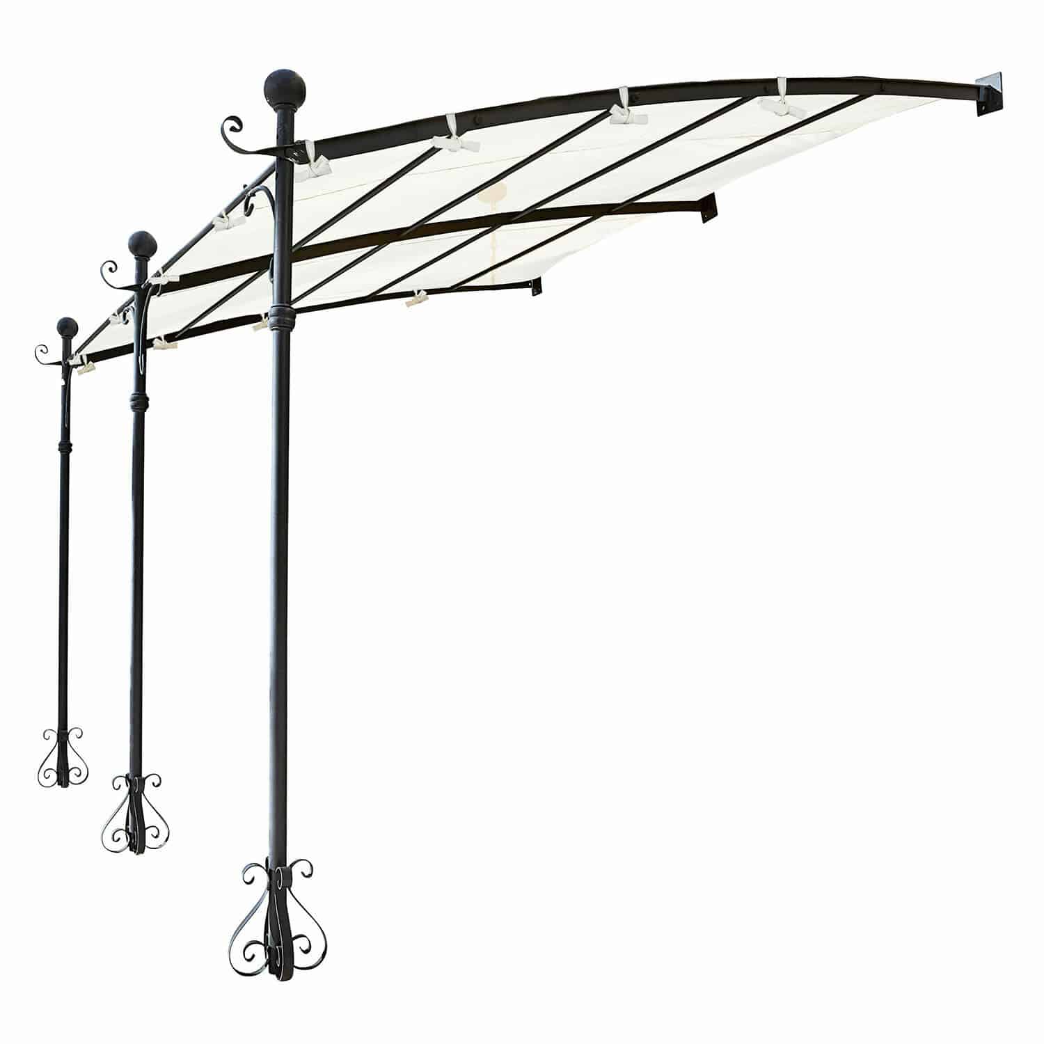 Pergola Kattles Zwart metalen luifel met wit stoffen dak voor tuin of terras