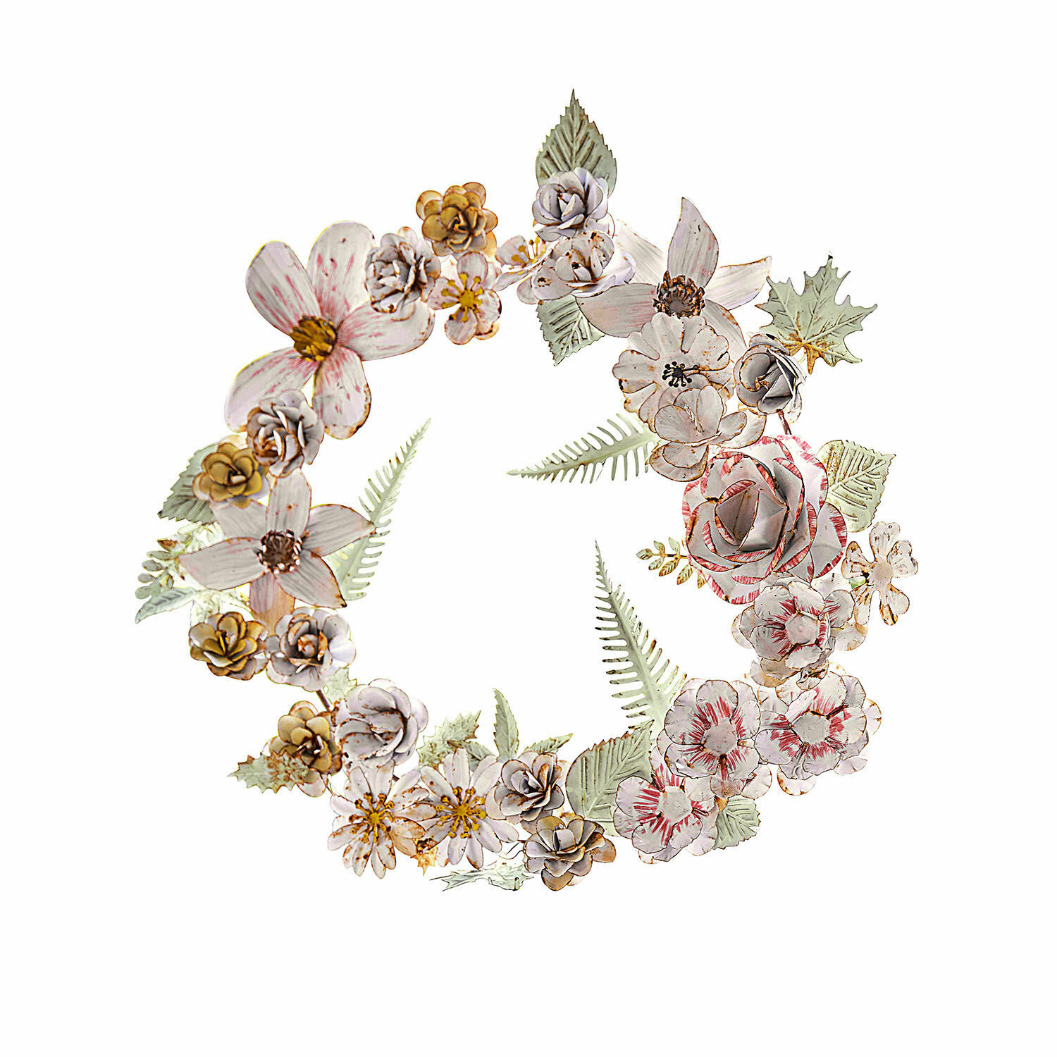 Krans Jesse Decoratieve metalen krans met bloemen en bladeren in pasteltinten voor interieurdecoratie