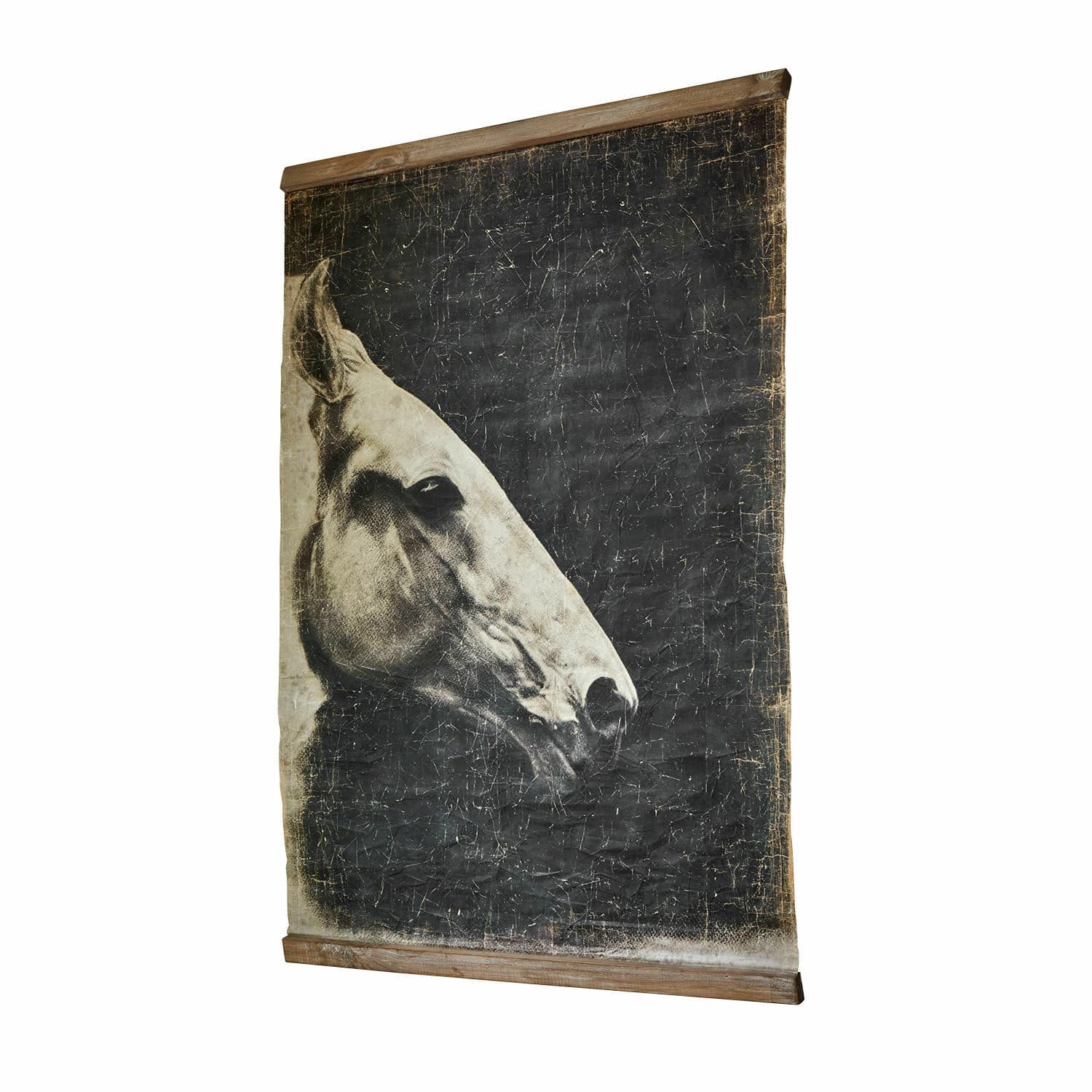 Afbeelding Ravonnach Decoratief canvas met zwart-witte paardenkop en rustiek houten frame voor wanddecoratie