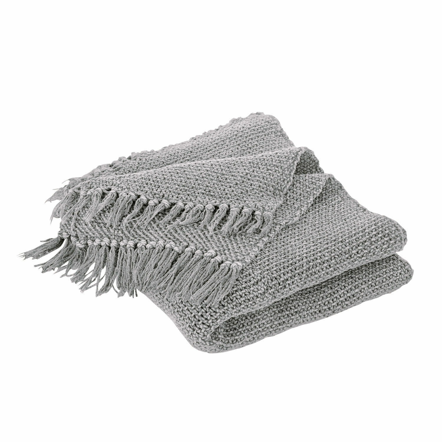 grijs Grijze Kendall plaid van zacht materiaal met franjes, perfect voor decoratie en warmte