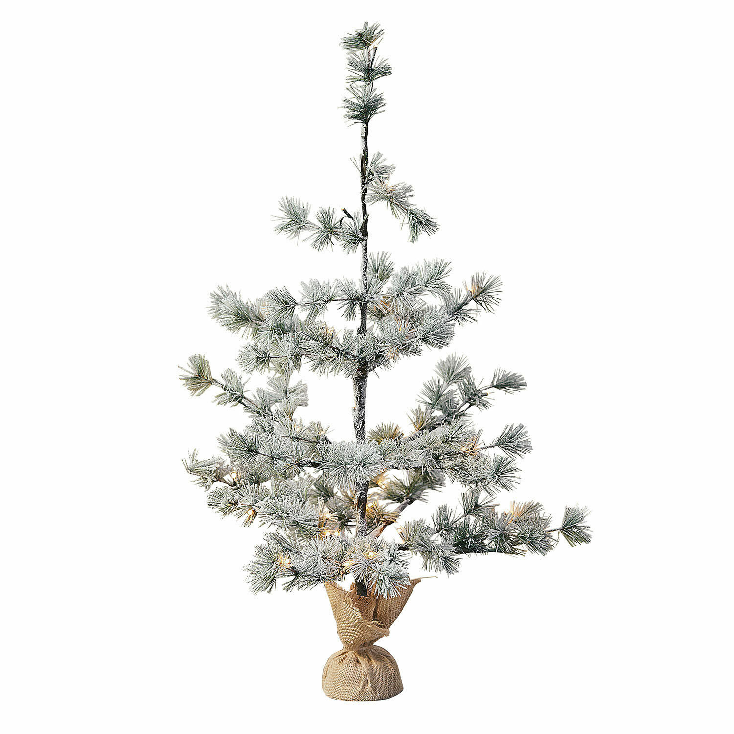 Kerstboom Falkirk Kunstkerstboom met besneeuwde takken en lichtjes, jute voet