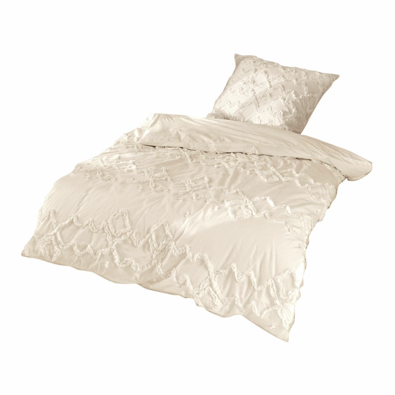 Beddengoed Élaine Beige katoenen beddengoed met decoratief patroon, zacht en stijlvol voor slaapkamer