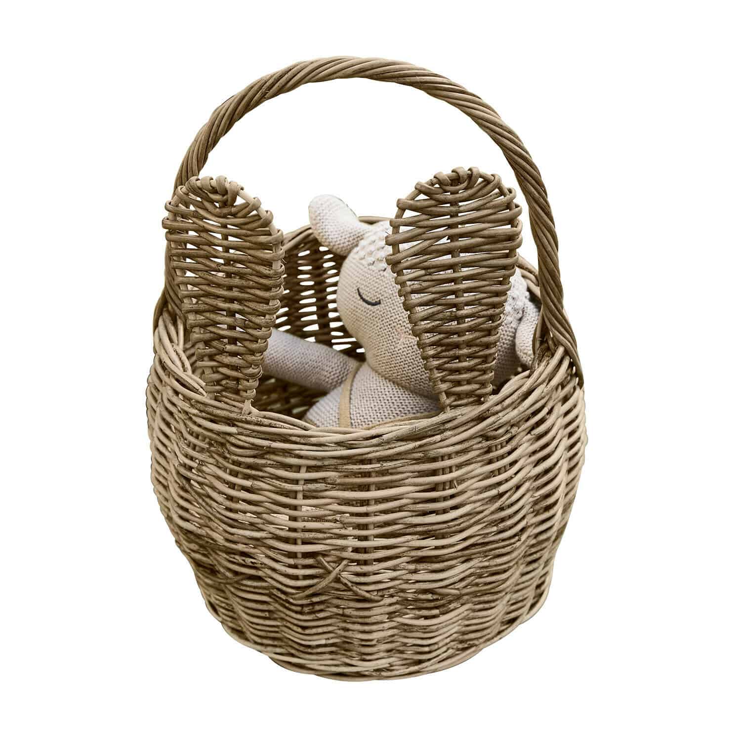 Konijnenmand Whimsywood Natuurlijke rieten mand in konijnenvorm met oren en zachte knuffel binnenin, beige kleur