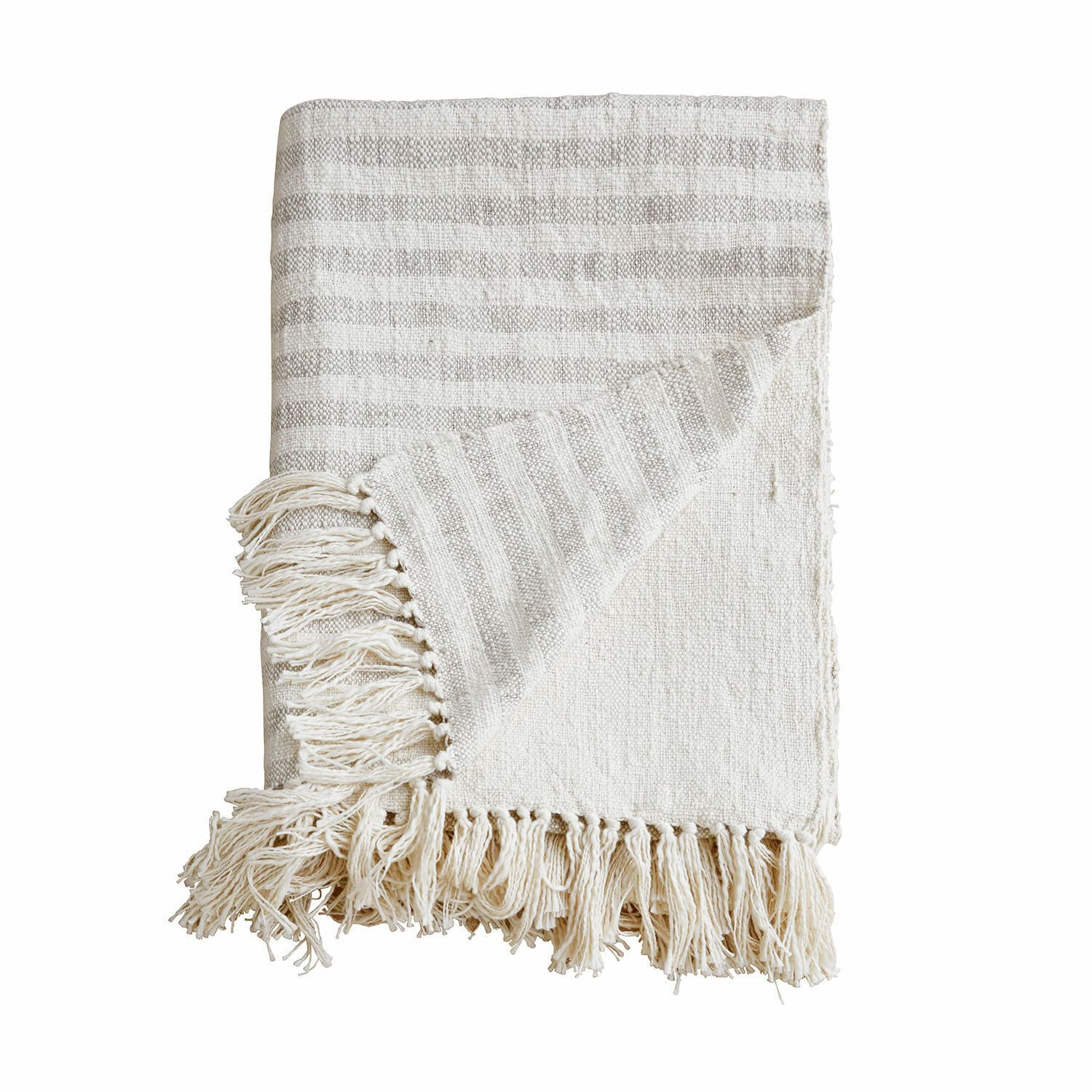 Plaid Marpent Natuurlijke katoenen plaid in crème met franjes, zachte en decoratieve deken