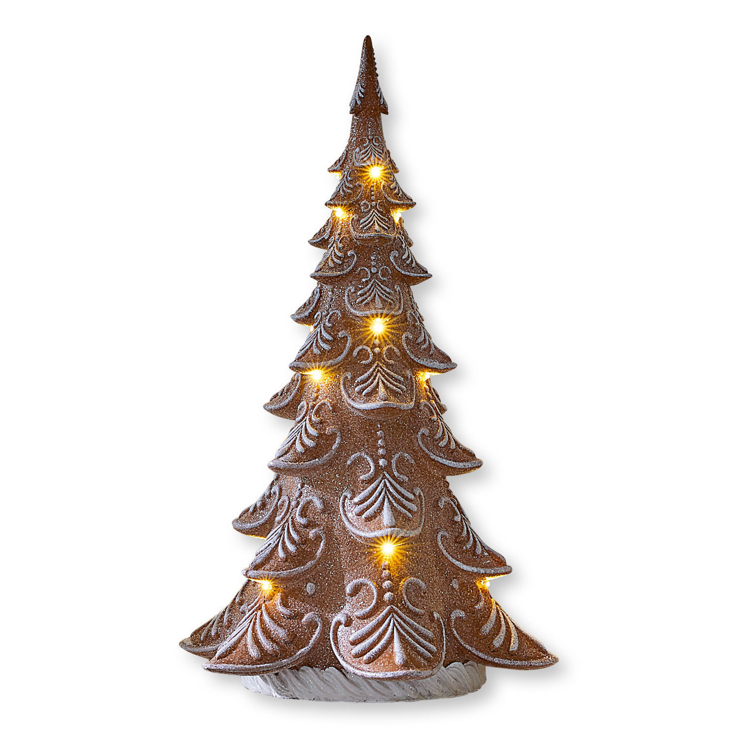 Sierboom Anyama Bruine keramische kerstboom met wit patroon en warme gele LED-decoratielampjes
