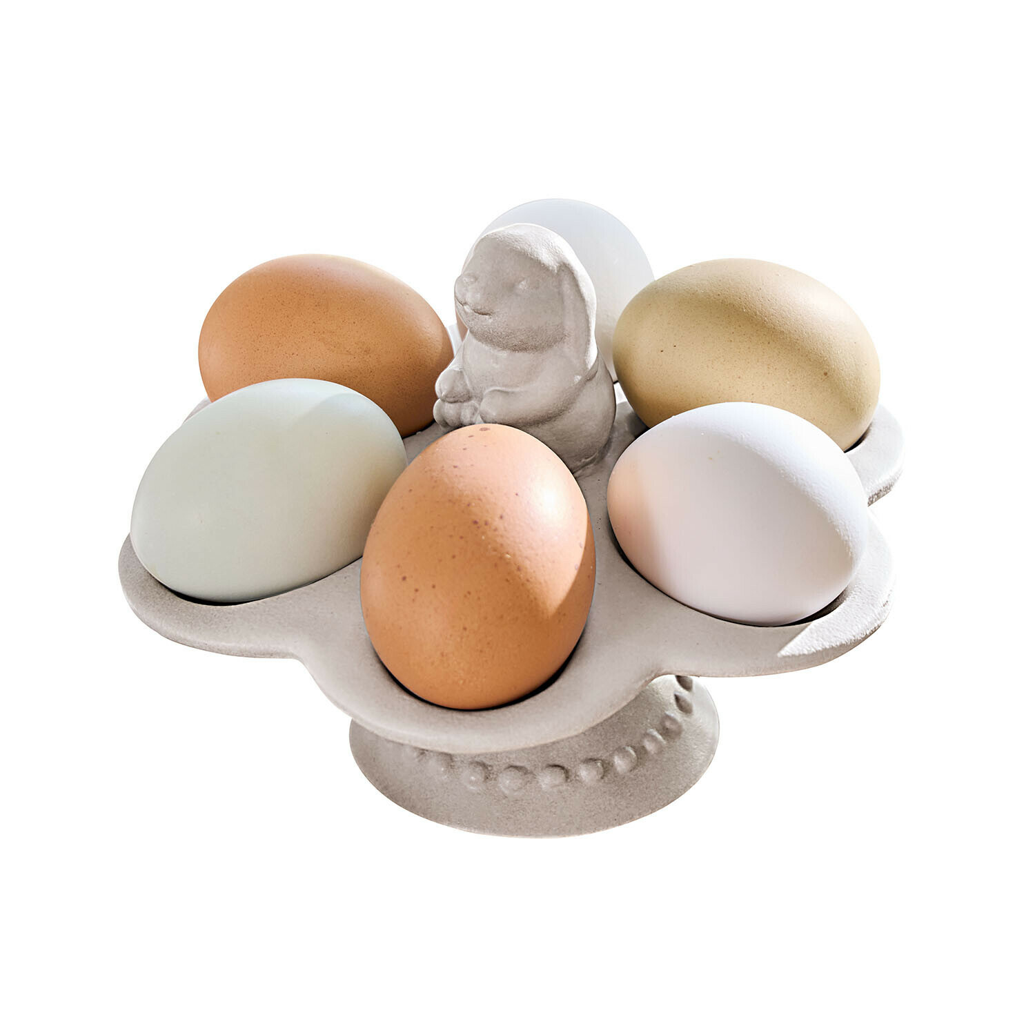 Eieretagère Hollivale Beige keramische eierhouder met konijnenfiguur, perfect voor het paasontbijt