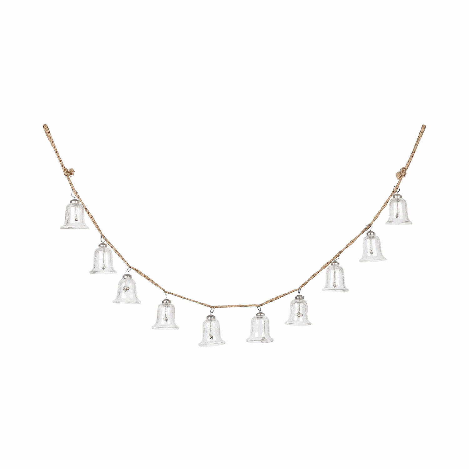 Guirlande Bells Slinger met transparante glazen bellen aan juten touw voor binnen- en feestdecoratie
