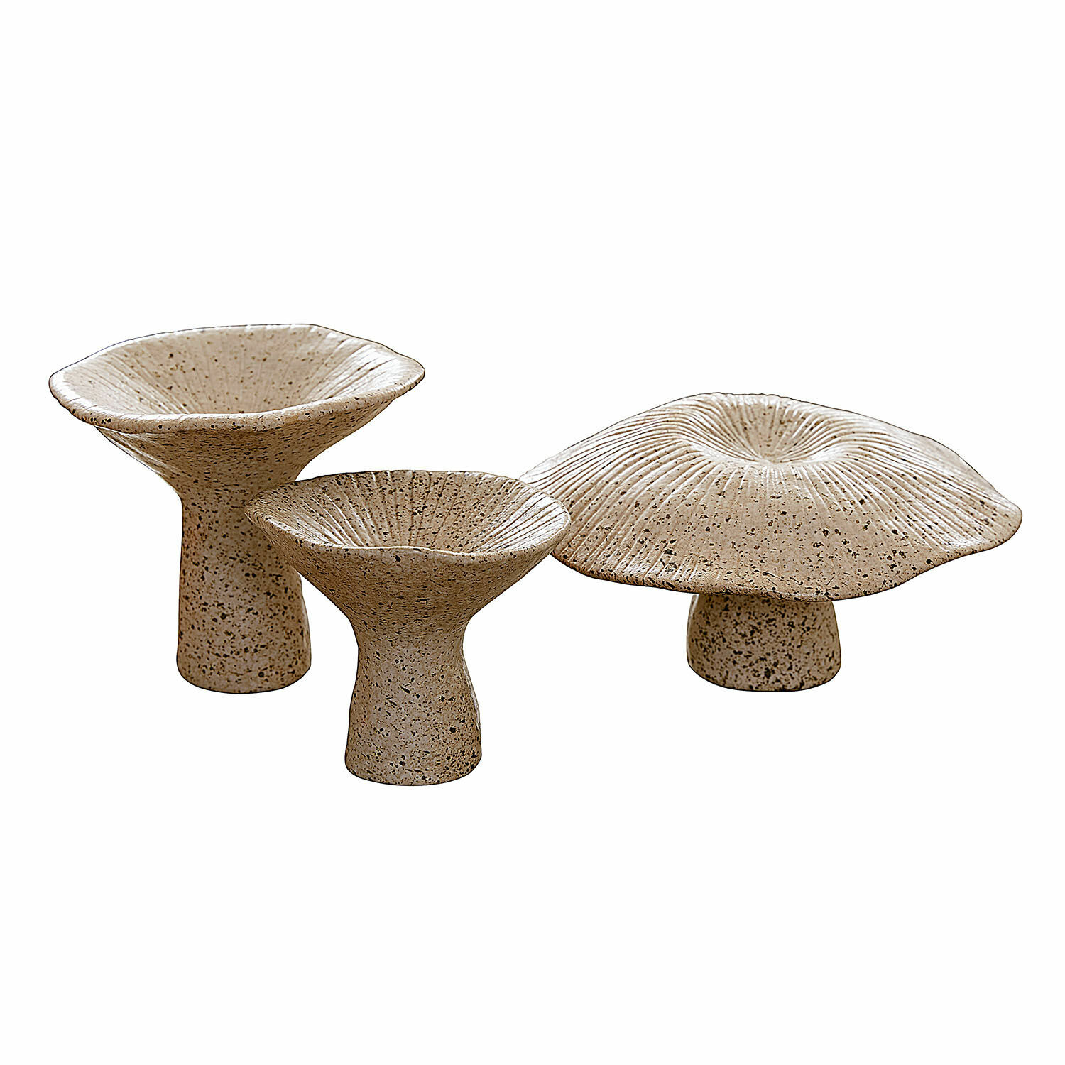 Sierpaddenstoel set van 3 Safoura Set van drie decoratieve keramische paddenstoelfiguren in beige kleur voor interieurdecoratie