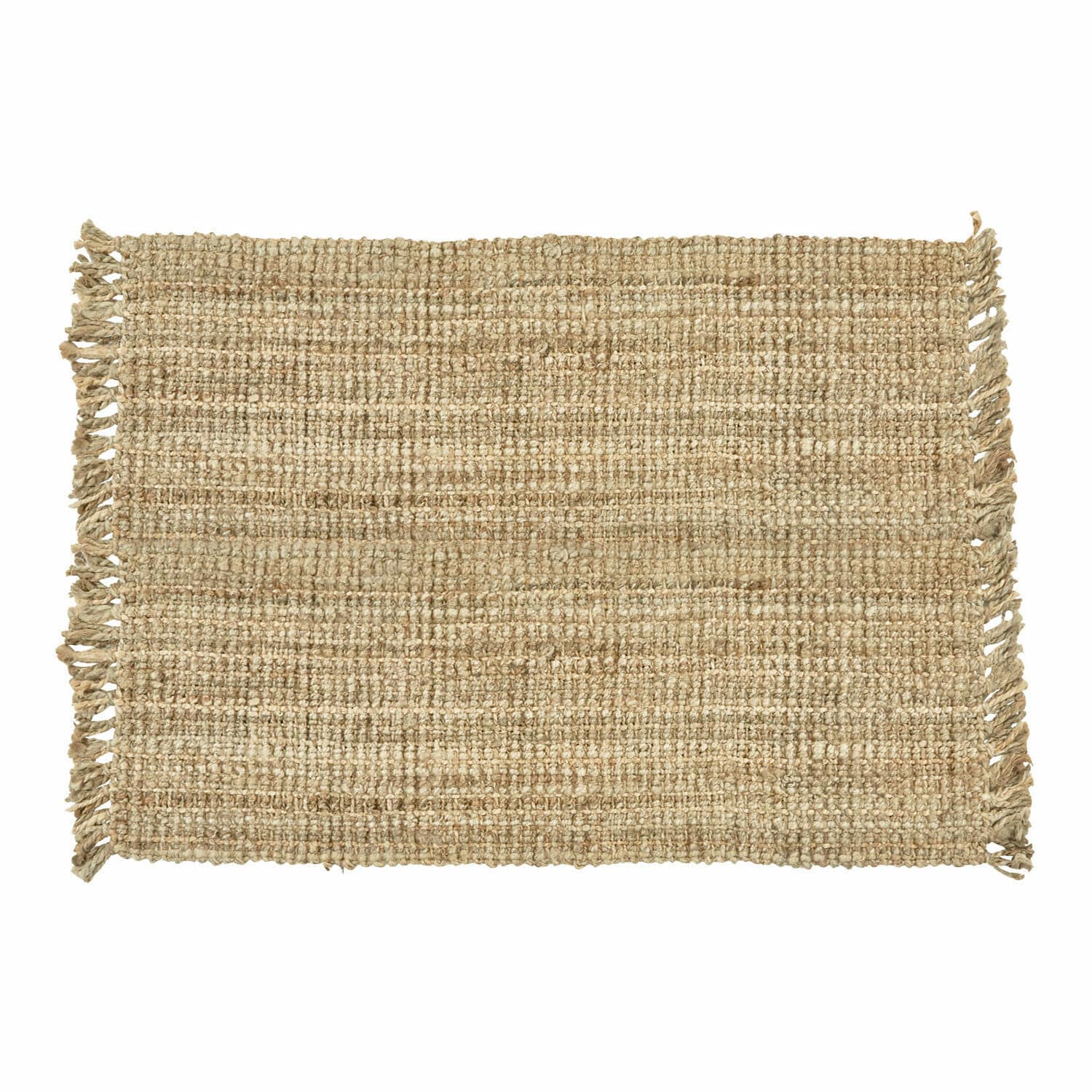 Vloerkleed Hermitage Beige jute vloerkleed met natuurlijke textuur en franjes aan de zijkanten, interieurdecoratie