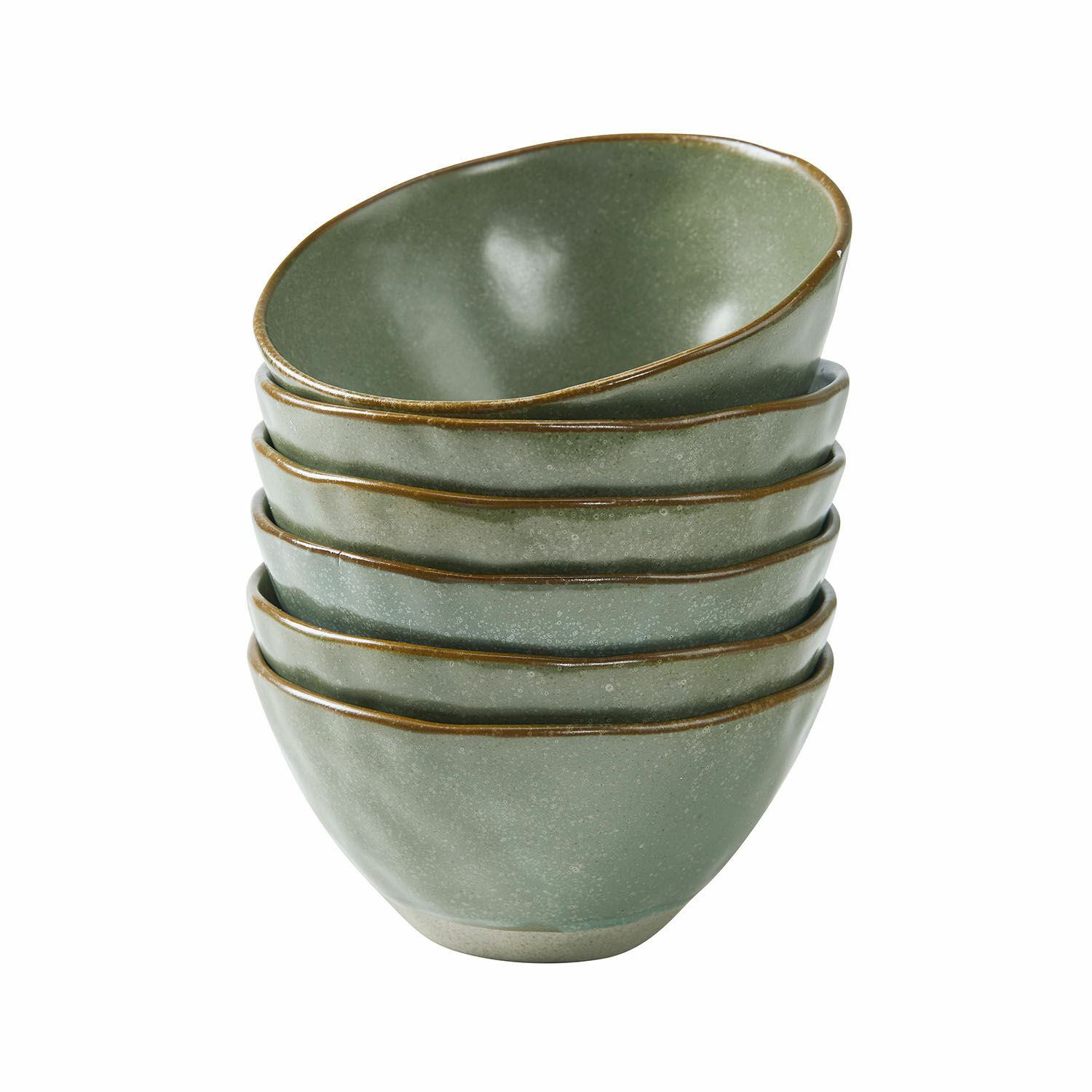 Set van 6 keramische Biarritz kommen in turquoise en bruin voor het serveren van gerechten