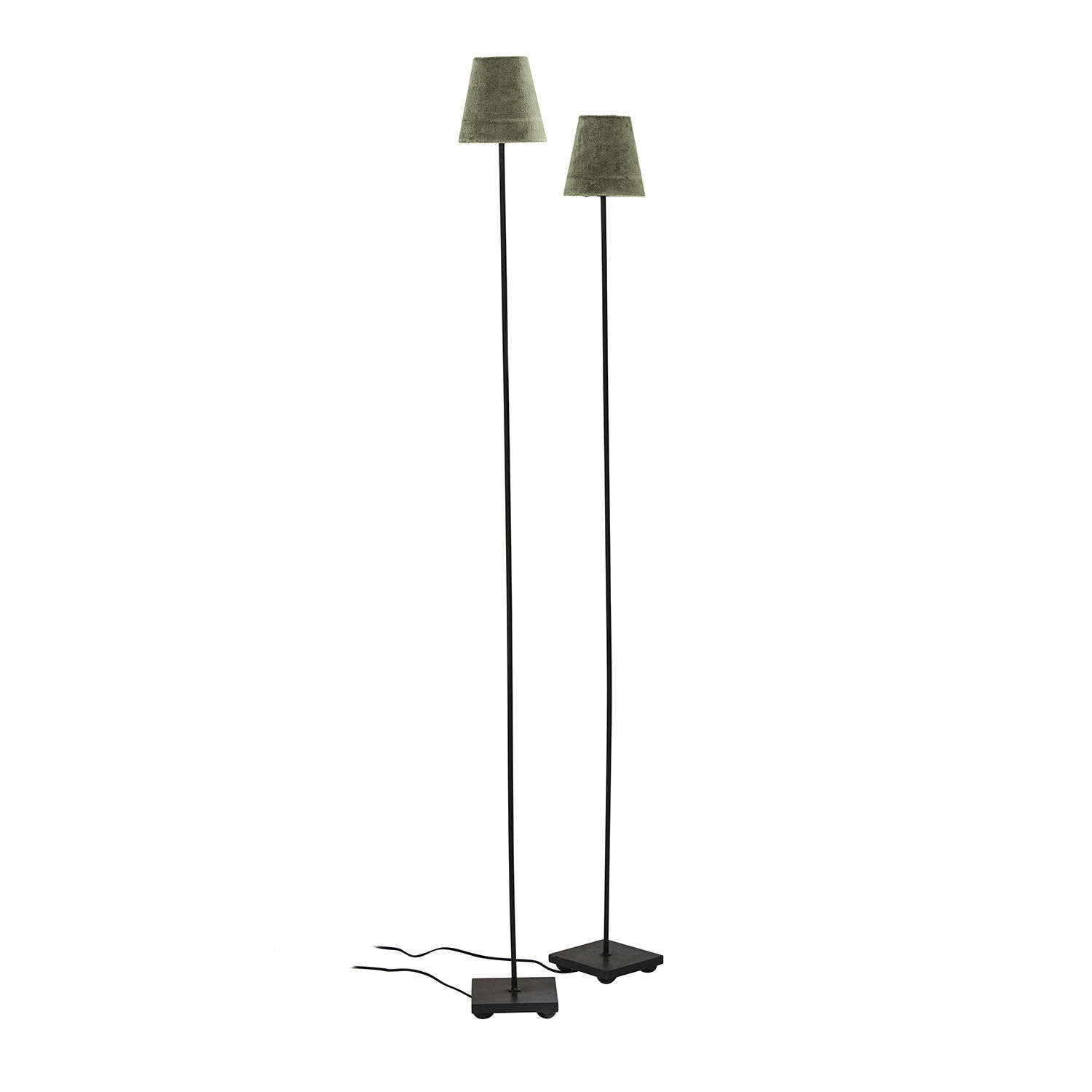 Staande lamp set van 2 Tacoma Set van twee vloerlampen met zwarte metalen voet en groene stoffen lampenkappen