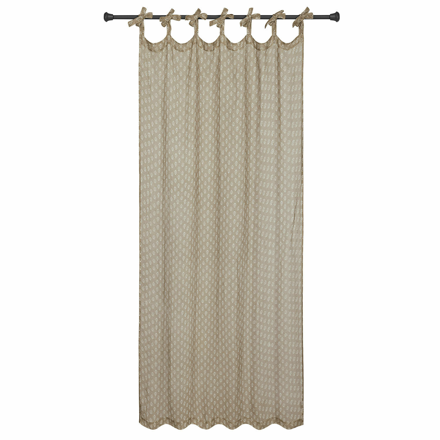 Gordijn Xantelle Beige katoenen gordijn met fijn wit patroon en gebonden lussen om op te hangen