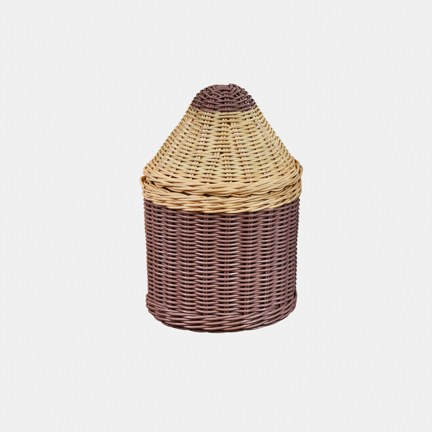 roze/beige Ronde mand van roze-beige wilgentenen met deksel, praktisch voor opslag
