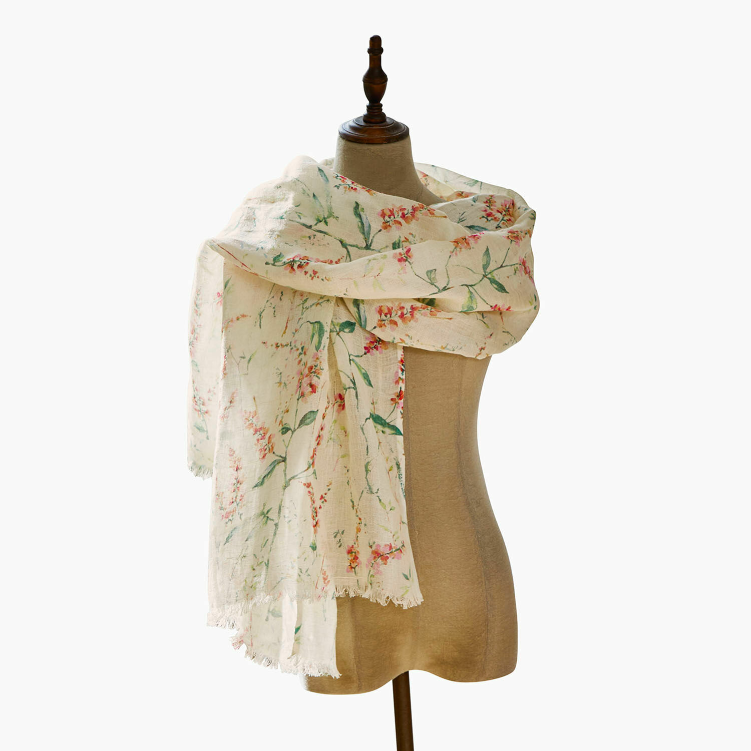 Sjaal Soleilou Lichte katoenen sjaal in crèmekleur met bloemenprint, perfect voor lenteoutfits