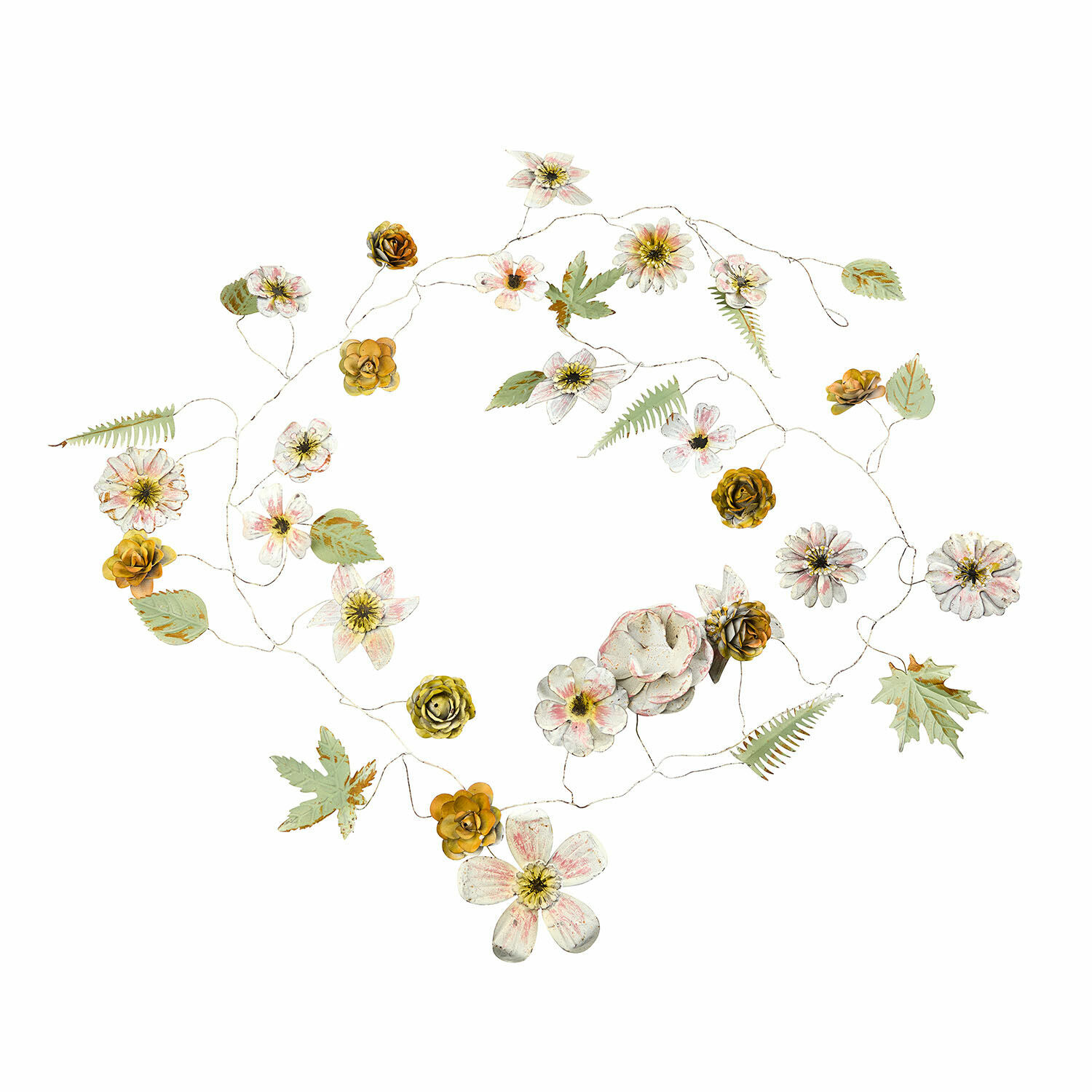 Decoratieve metalen slinger met witte en gele bloemen en bladeren voor interieurdecoratie