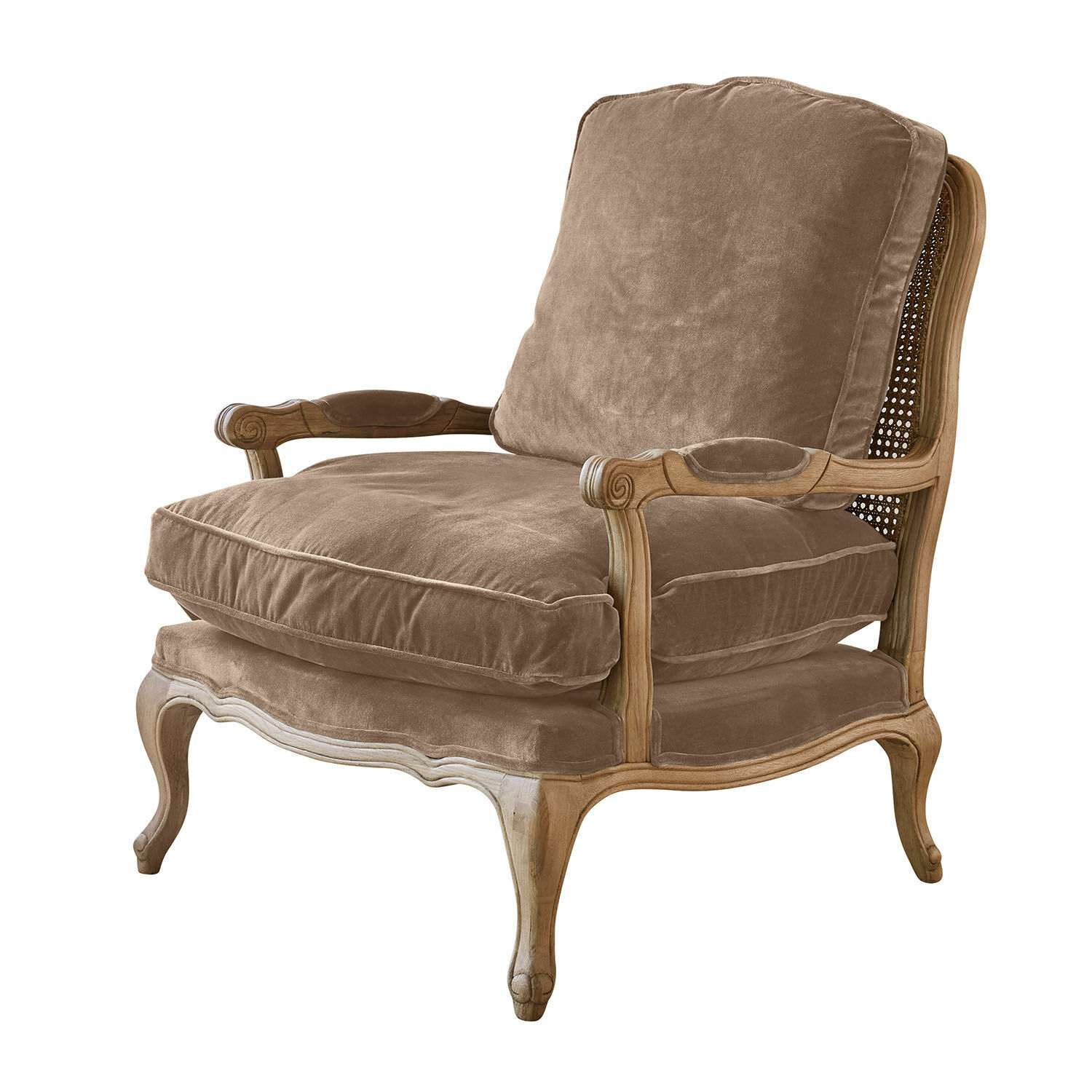 Fauteuil Corlay Klassieke stoel met houten frame en bruine fluwelen bekleding voor woonkamer