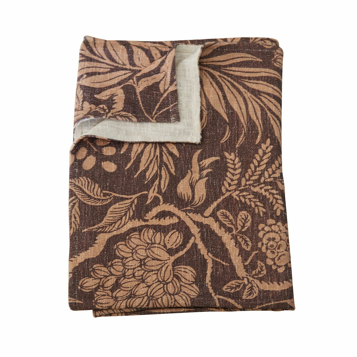 Plaid Carivelle Bruine linnen tafelkleed met plantenpatroon, decoratieve natuurlijke stof voor thuis