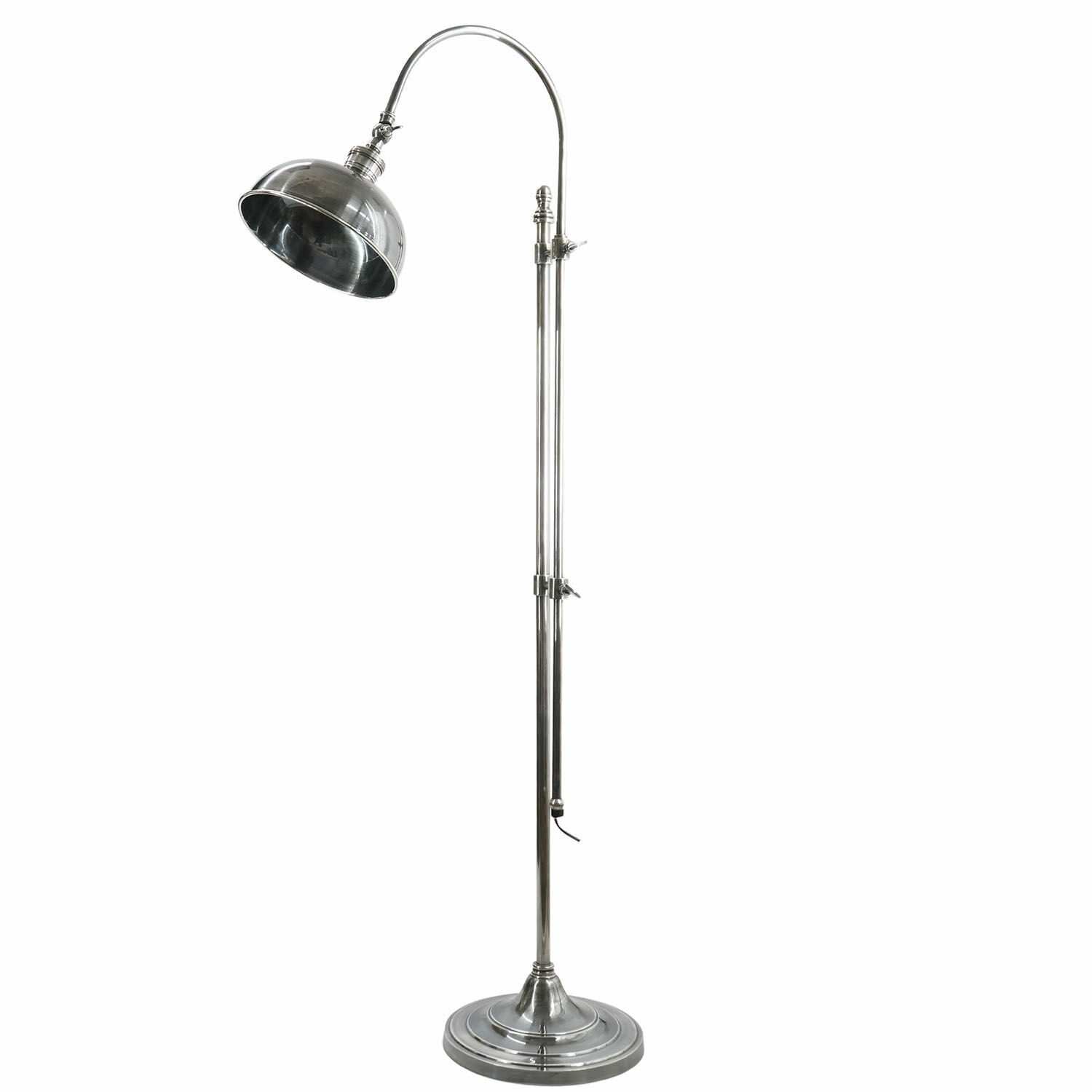 Staande lamp Conway Staande lamp van zilverkleurig metaal met verstelbare kap, industrieel design