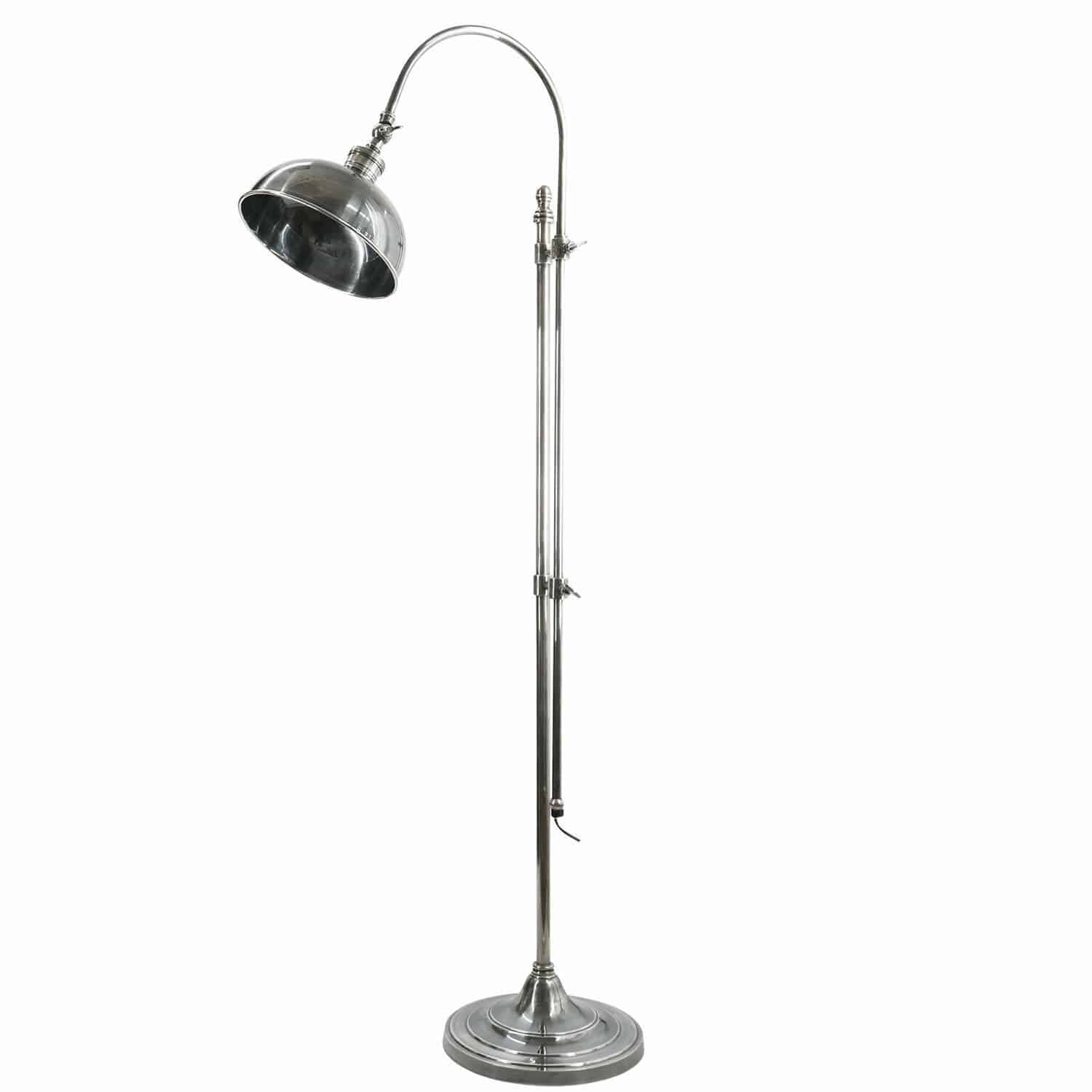 Staande lamp Conway Staande lamp van zilverkleurig metaal met verstelbare kap, industrieel design