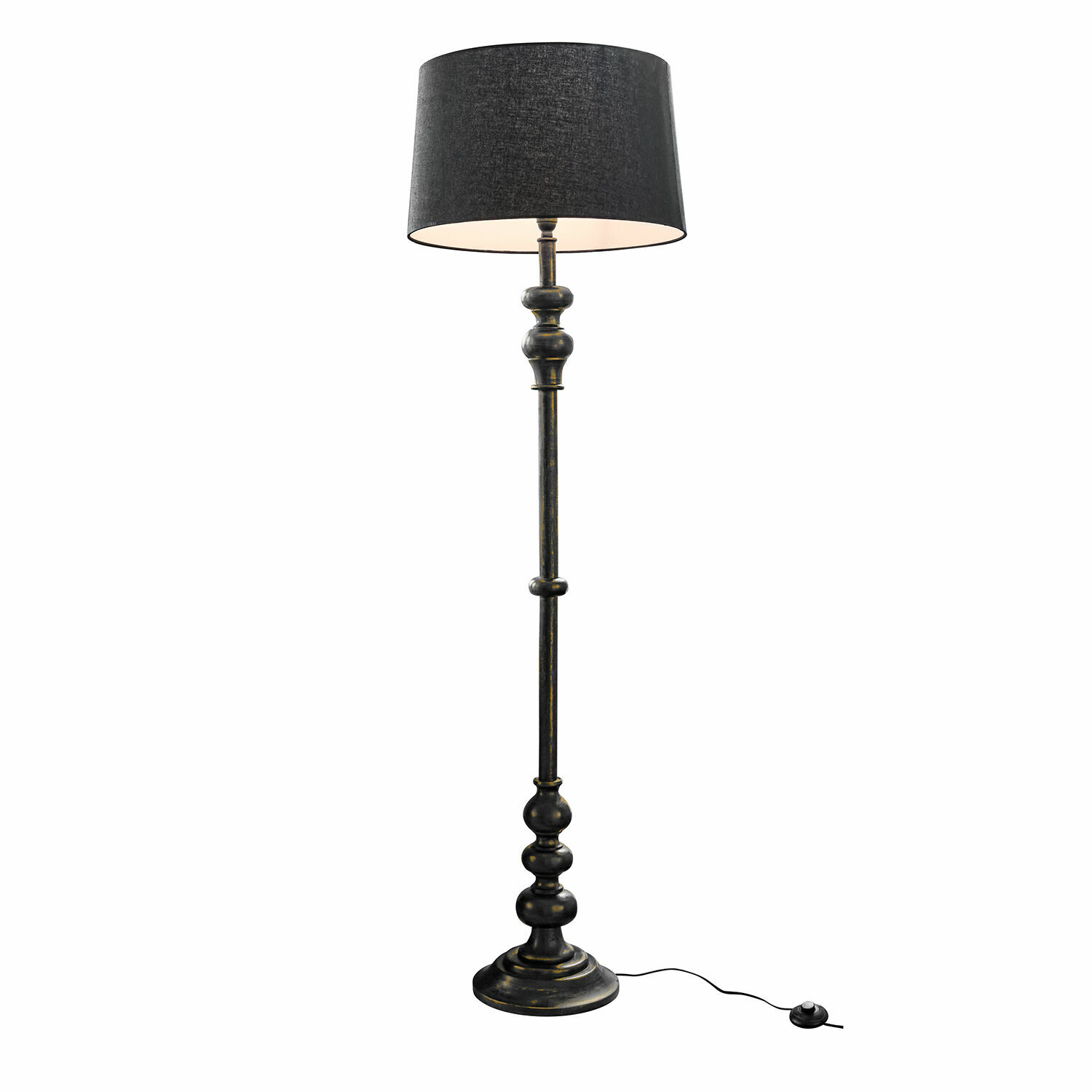 Staande lamp Reville Zwarte vloerlamp van metaal met stoffen kap, vintage stijl voor sfeervolle woonkamer