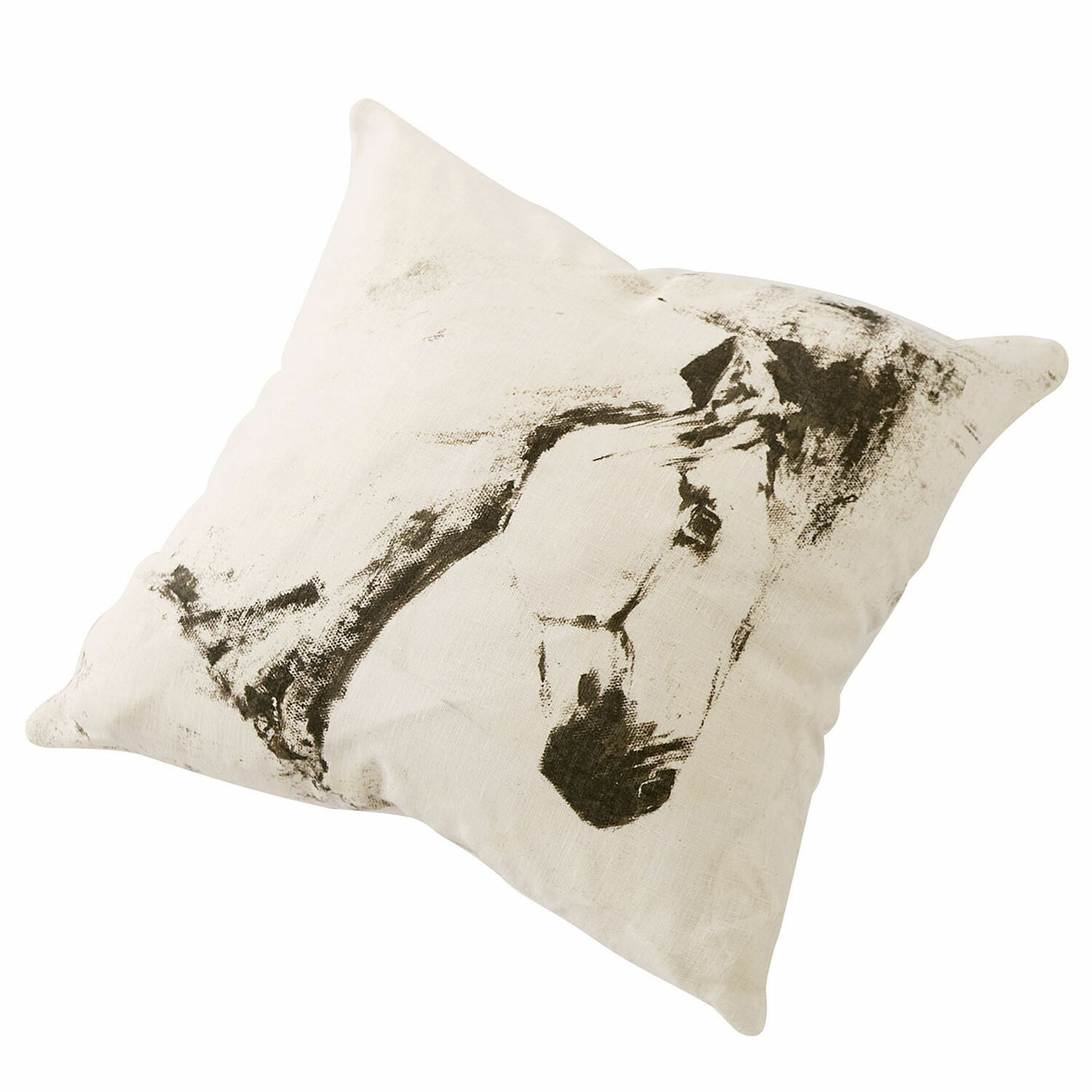 Kussenhoes Mirandel Decoratief linnen kussen in ecru met zwart paardenprint, stijlvol voor woonkamer